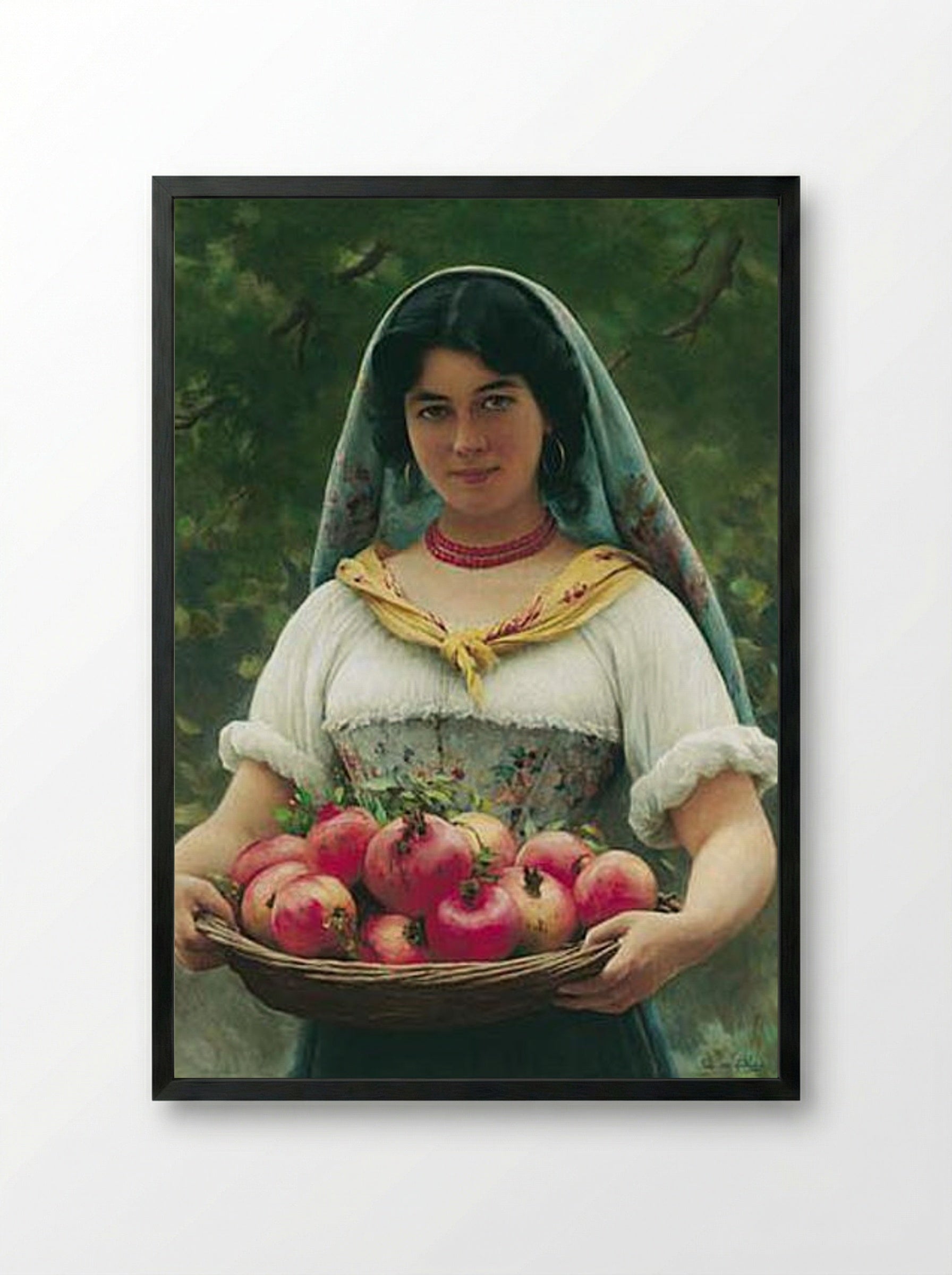 Girl with Pomegranates - Eugene de Blaas - Framed Print Black