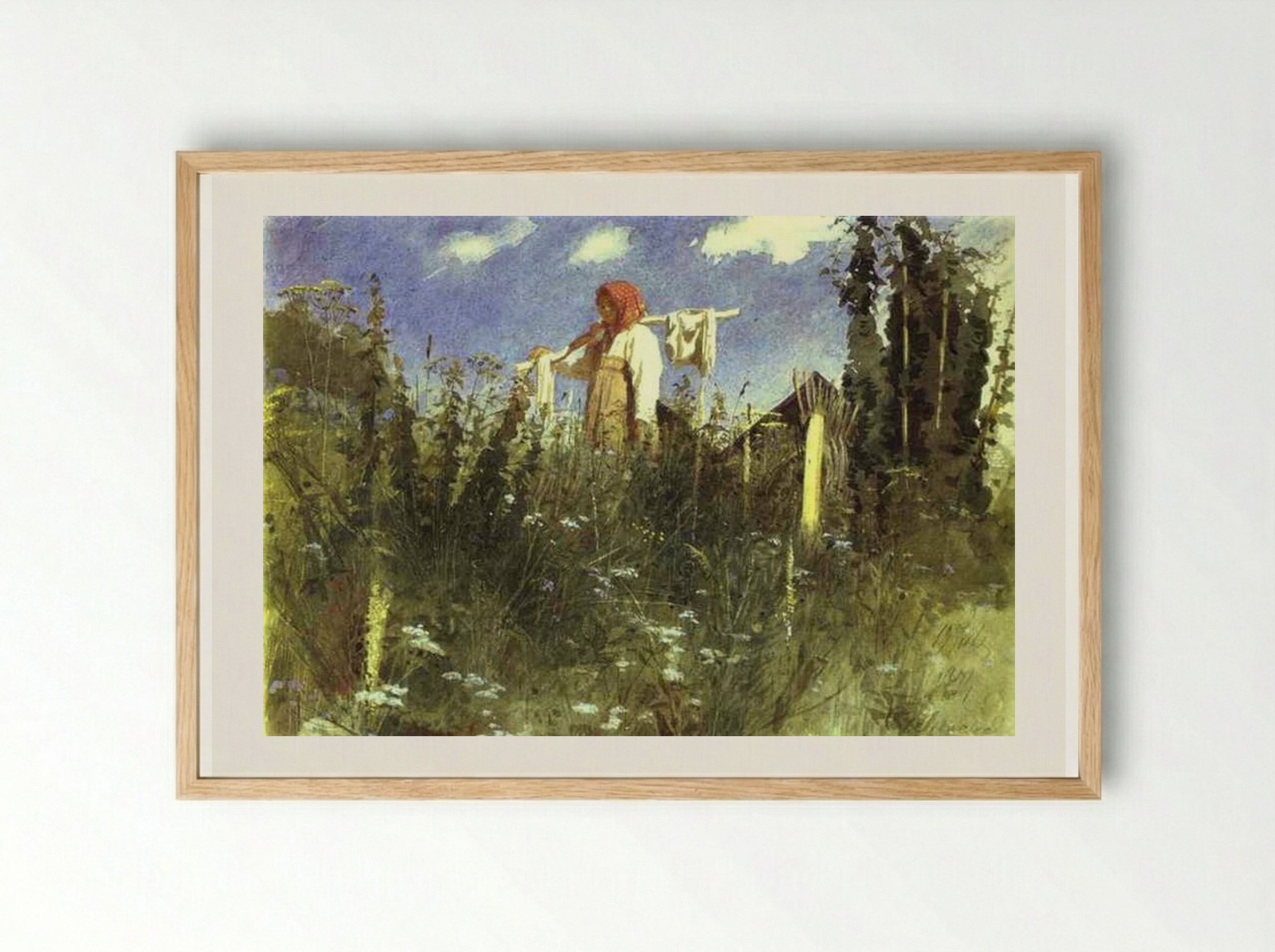 Girl with Washed Linen on the Yoke - Ivan Kramskoy - Framed Print Wood