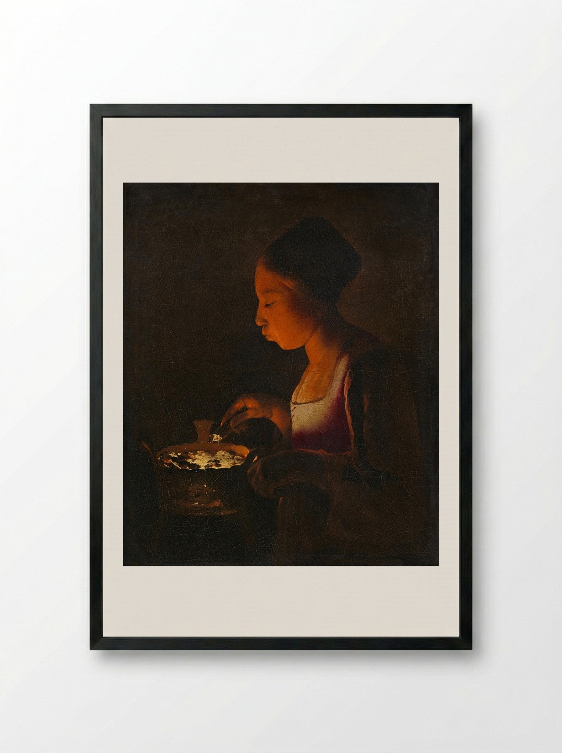 Girl with a Brazier - Georges de la Tour - Framed Print Black