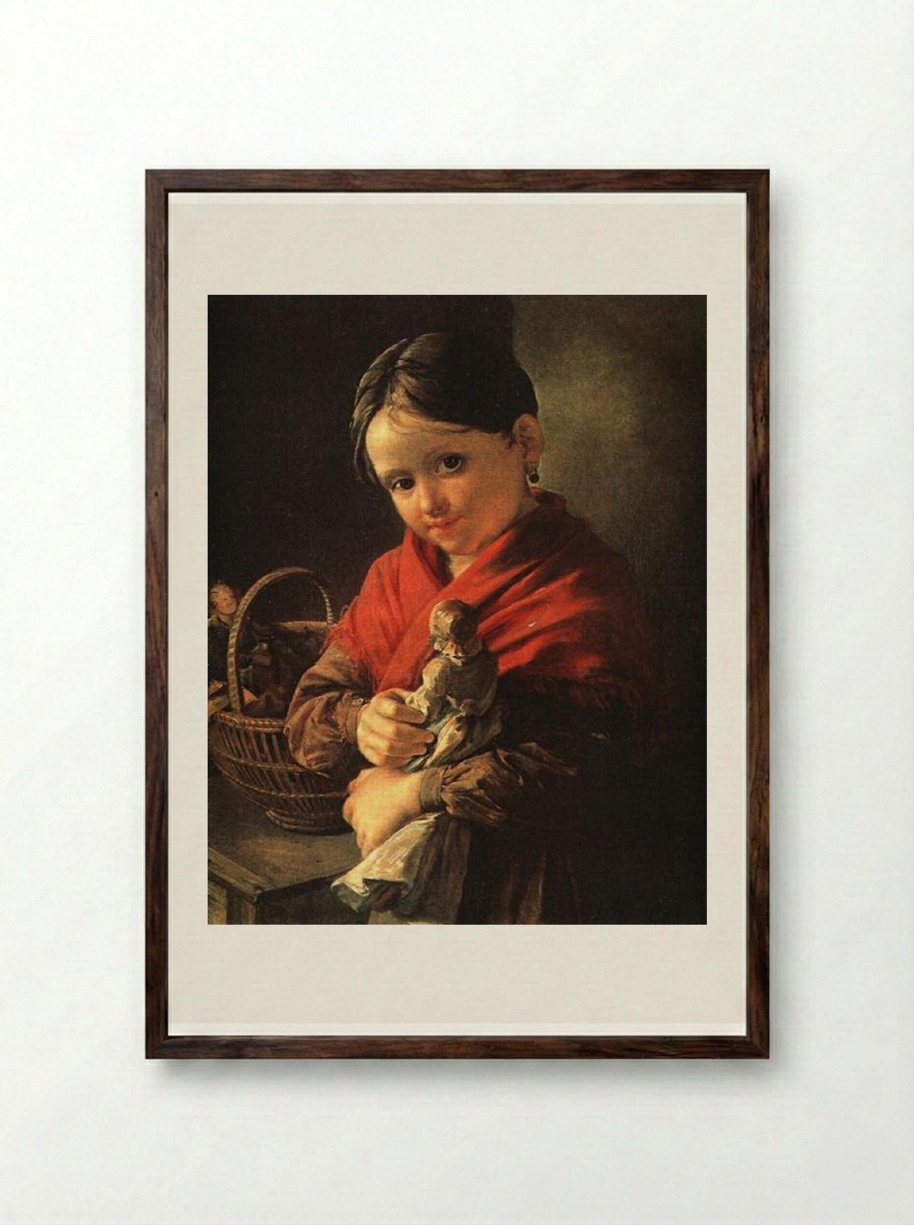 Girl with a Doll - Vasily Tropinin - Framed Print Dark Wood