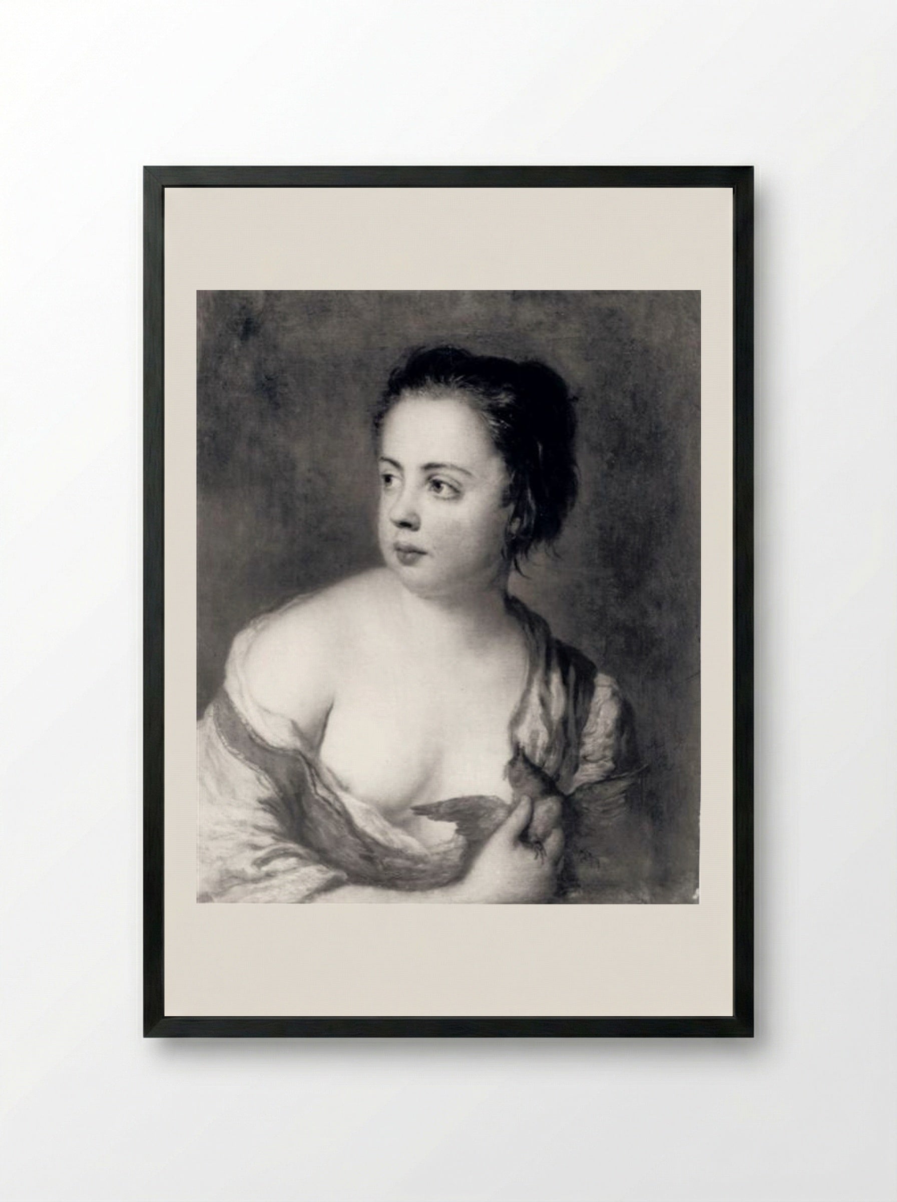 Girl with a Dove - Antoine Pesne - Framed Print Black
