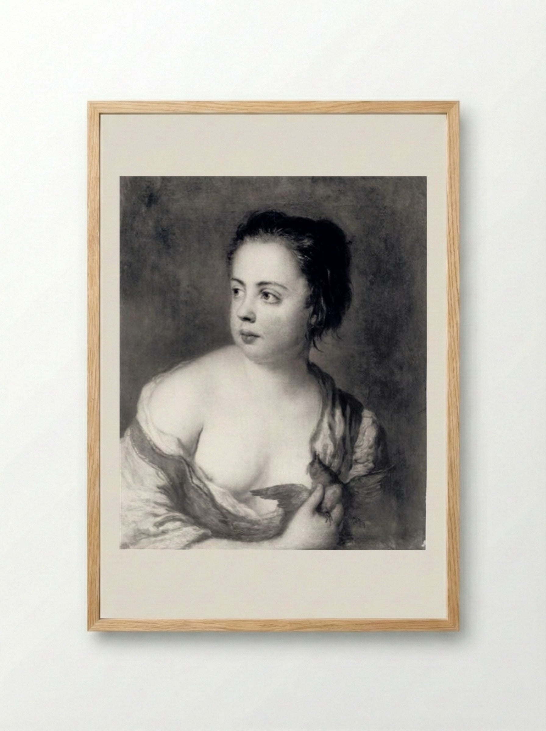 Girl with a Dove - Antoine Pesne - Framed Print Wood
