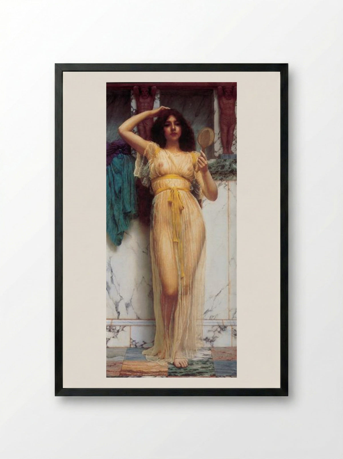 Girl with a Mirror - John William Godward - Framed Print Black
