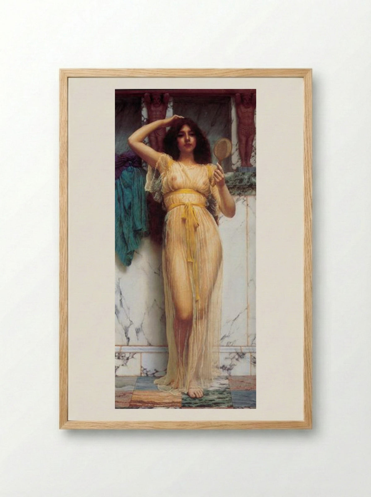 Girl with a Mirror - John William Godward - Framed Print Wood