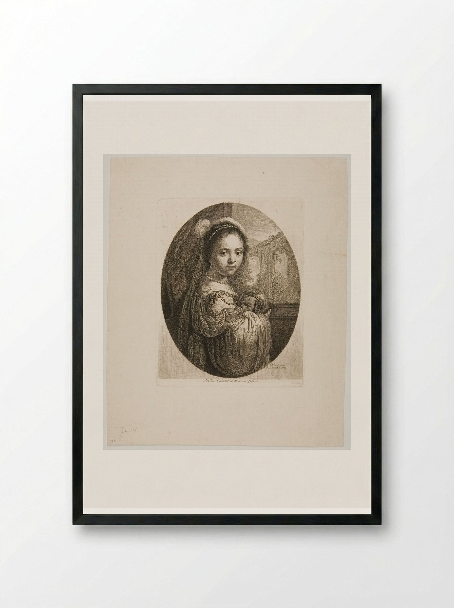 Girl with a Pug-Dog in Her Arms - Georg Friedrich Schmidt - Framed Print Black