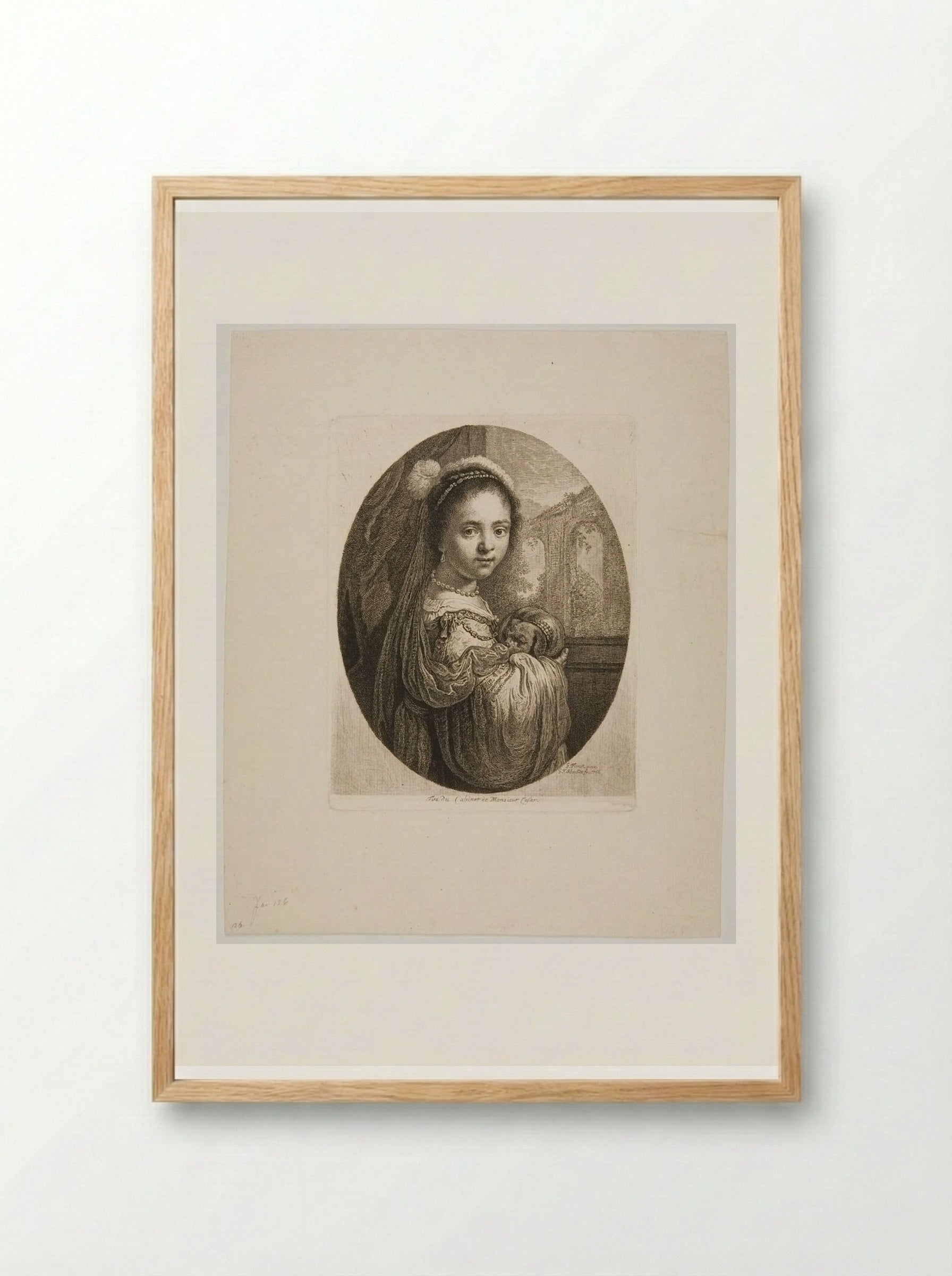 Girl with a Pug-Dog in Her Arms - Georg Friedrich Schmidt - Framed Print Wood