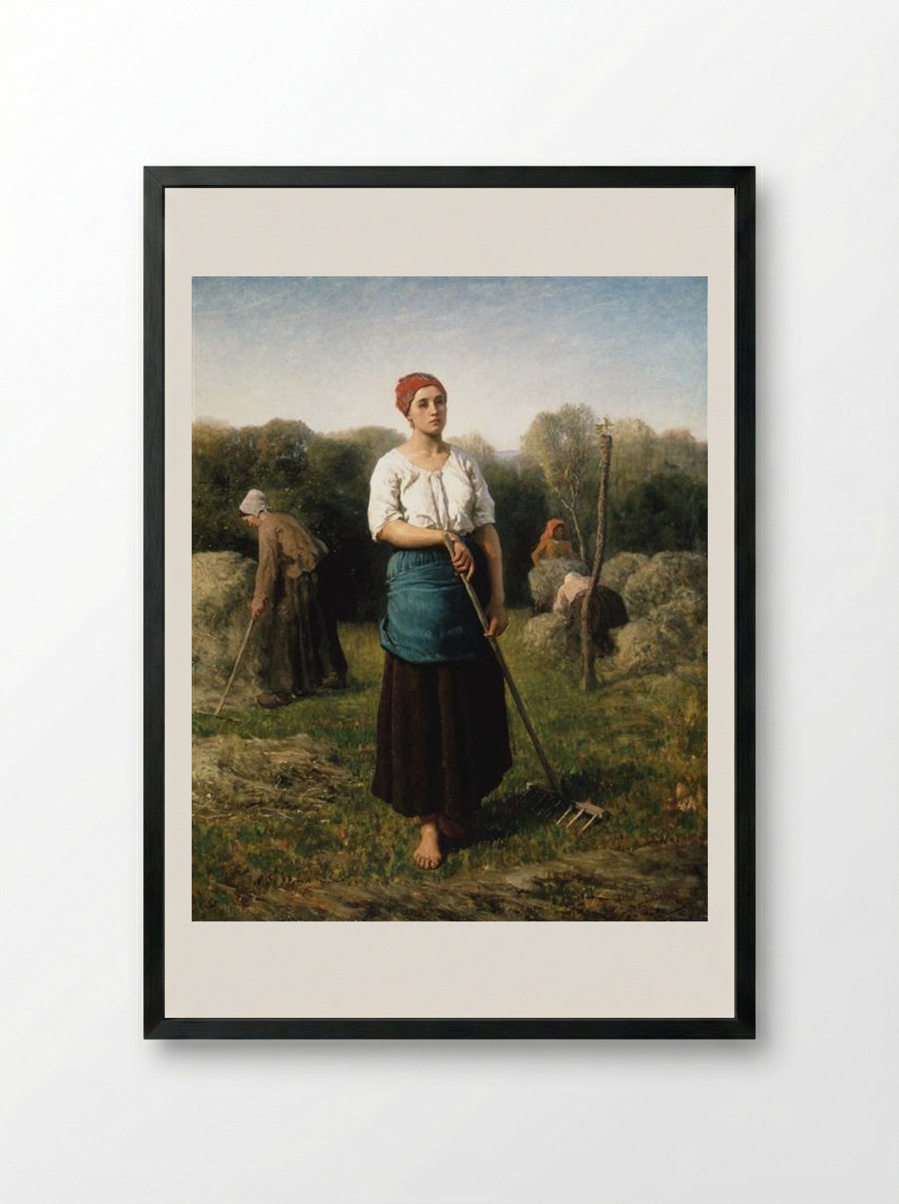 Girl with a Rake - Jules Breton - Framed Print Black