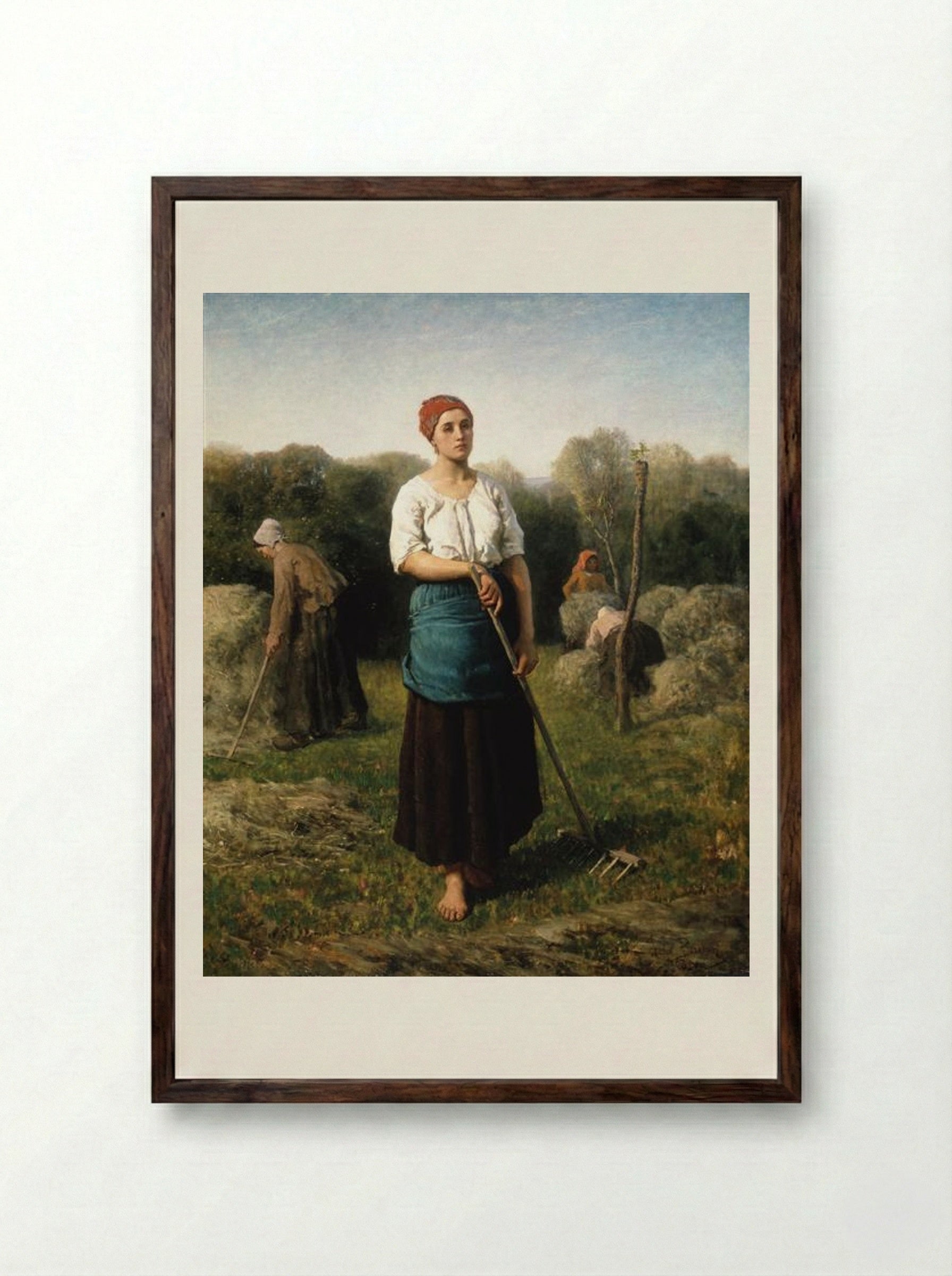 Girl with a Rake - Jules Breton - Framed Print Dark Wood