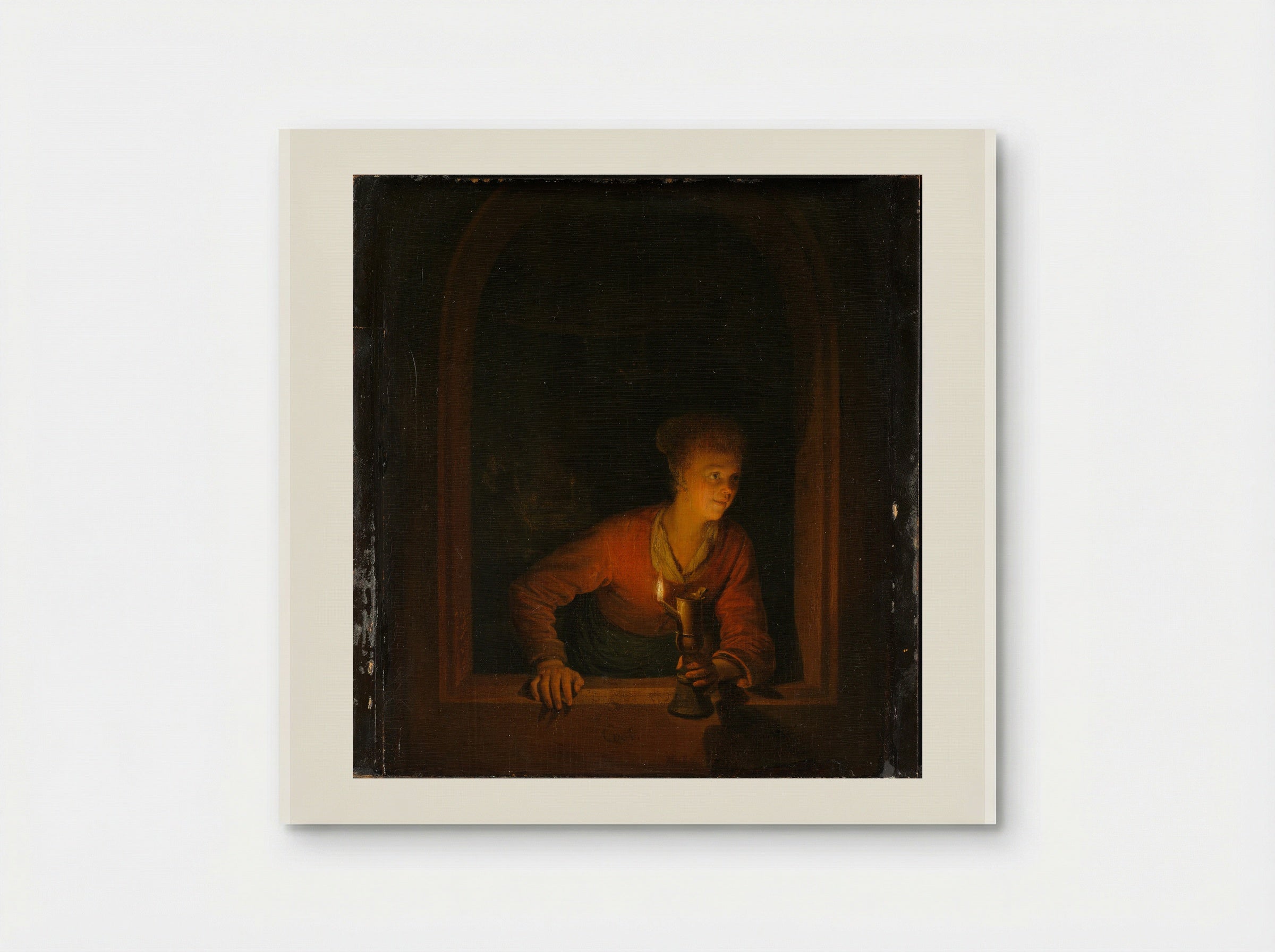 Girl with an Oil Lamp at a Window - Gerrit Dou - Poster