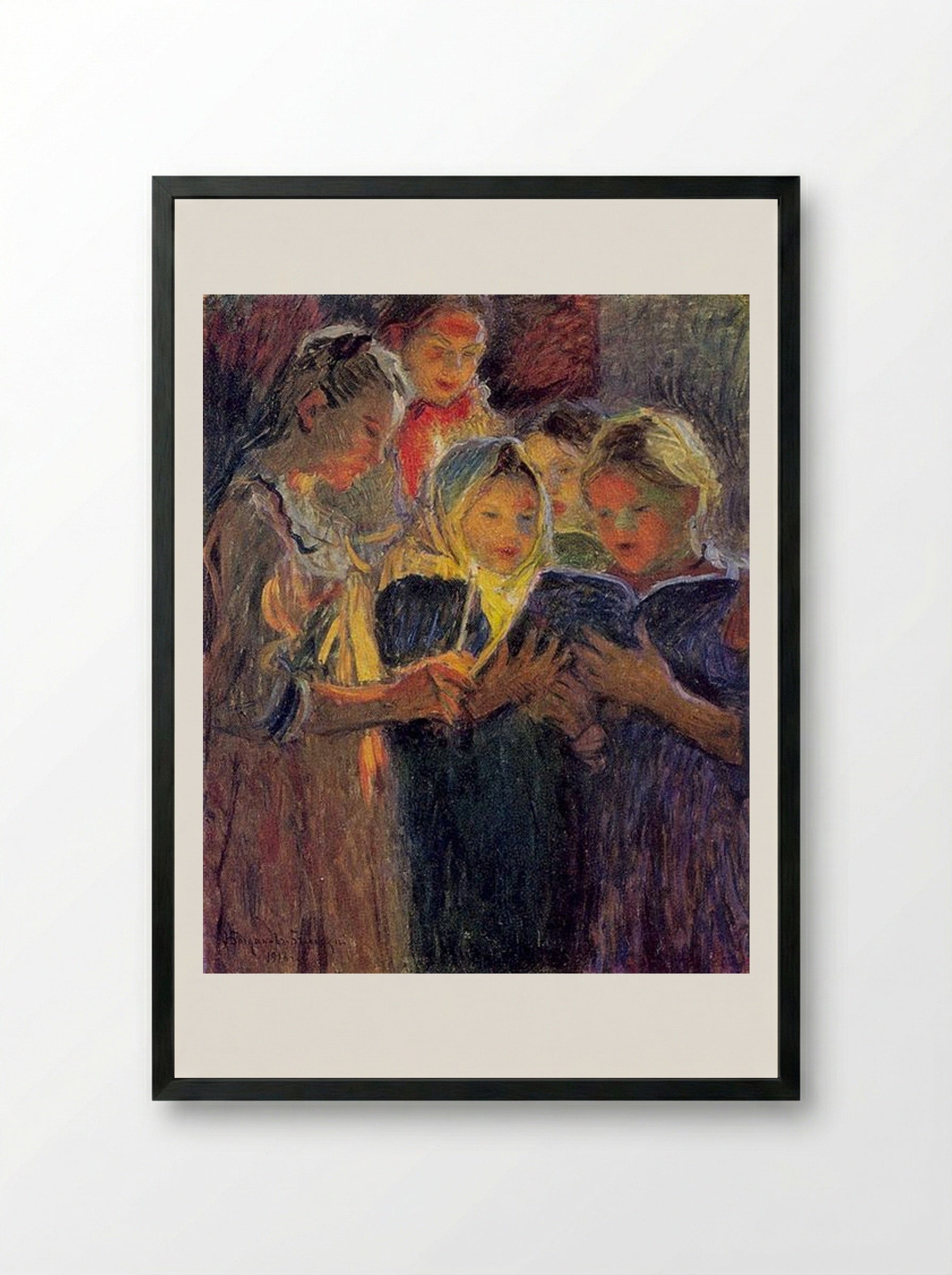 Girls Chorus - Nikolay Bogdanov-Belsky - Framed Print Black