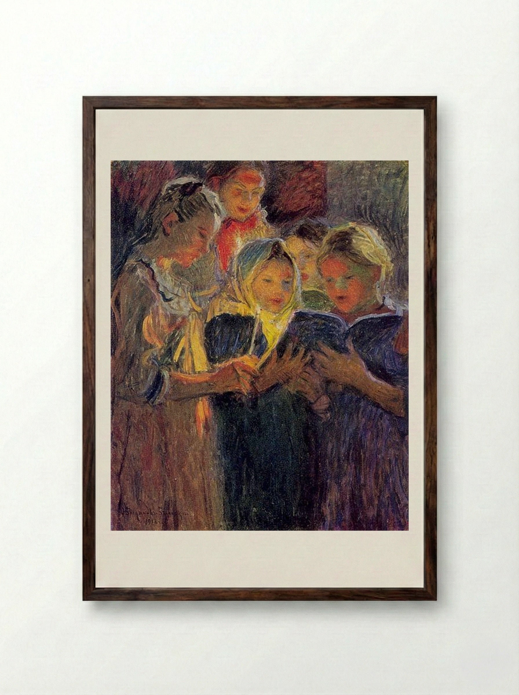 Girls Chorus - Nikolay Bogdanov-Belsky - Framed Print Dark Wood