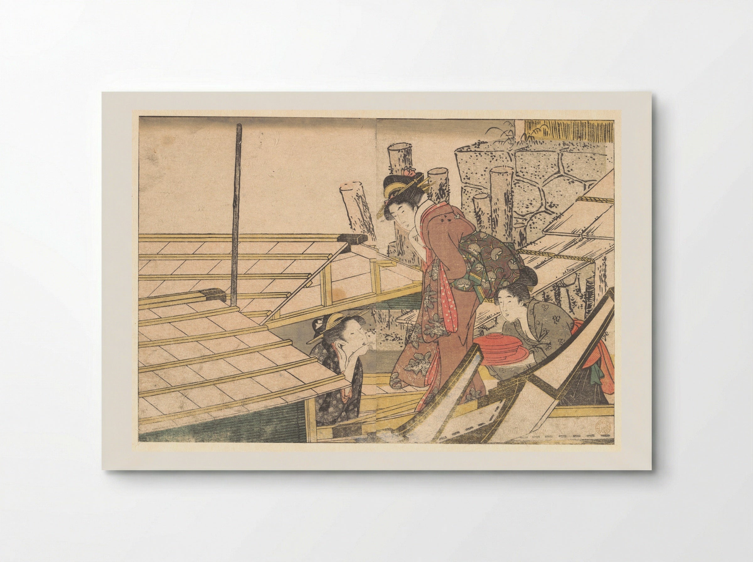 Girls Getting on Board a Boat, from the illustrated book Flowers of the Four Seasons - Kitagawa Utamaro - Poster