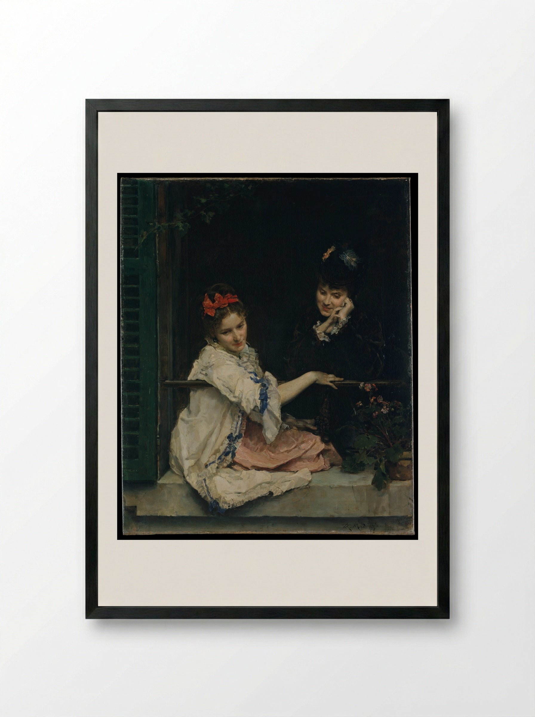 Girls at a Window - Raimundo de Madrazo y Garreta - Framed Print Black
