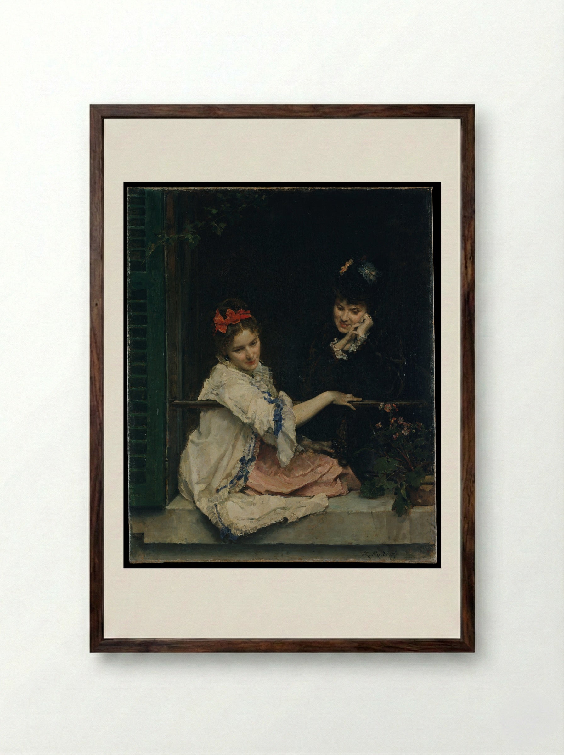 Girls at a Window - Raimundo de Madrazo y Garreta - Framed Print Dark Wood
