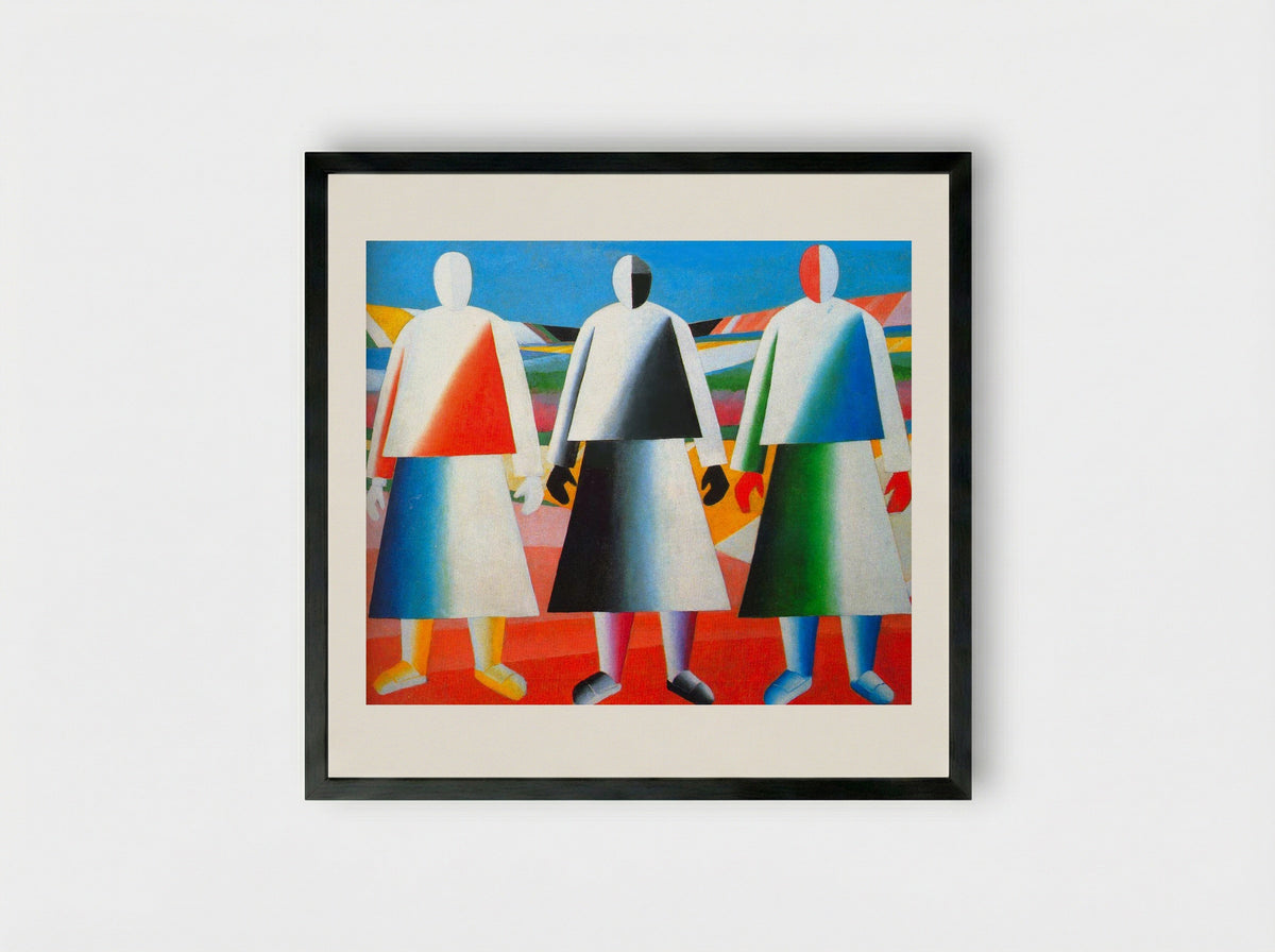 Girls in the Fields - Kazimir Malevich - Framed Print Black