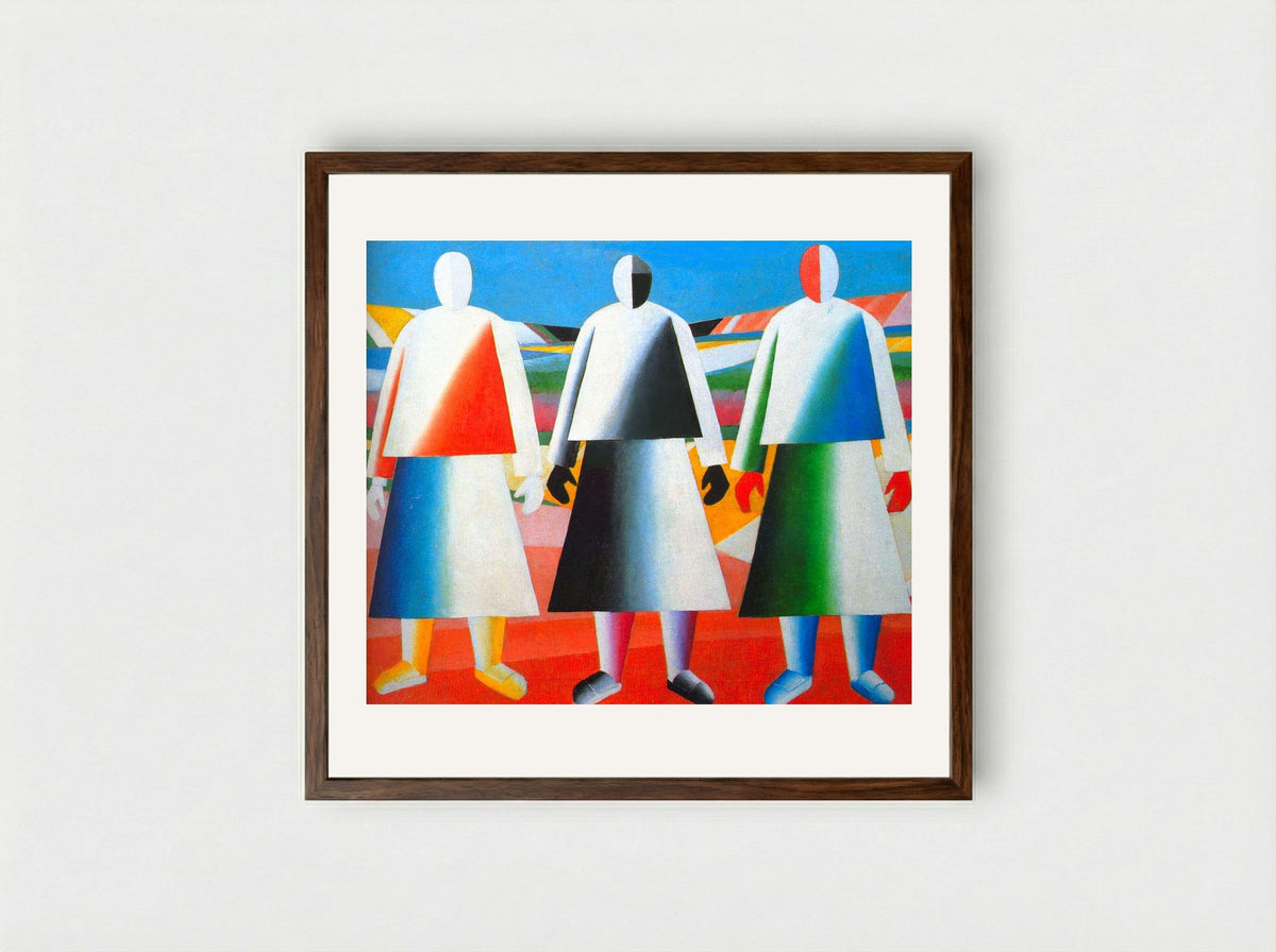 Girls in the Fields - Kazimir Malevich - Framed Print Dark Wood
