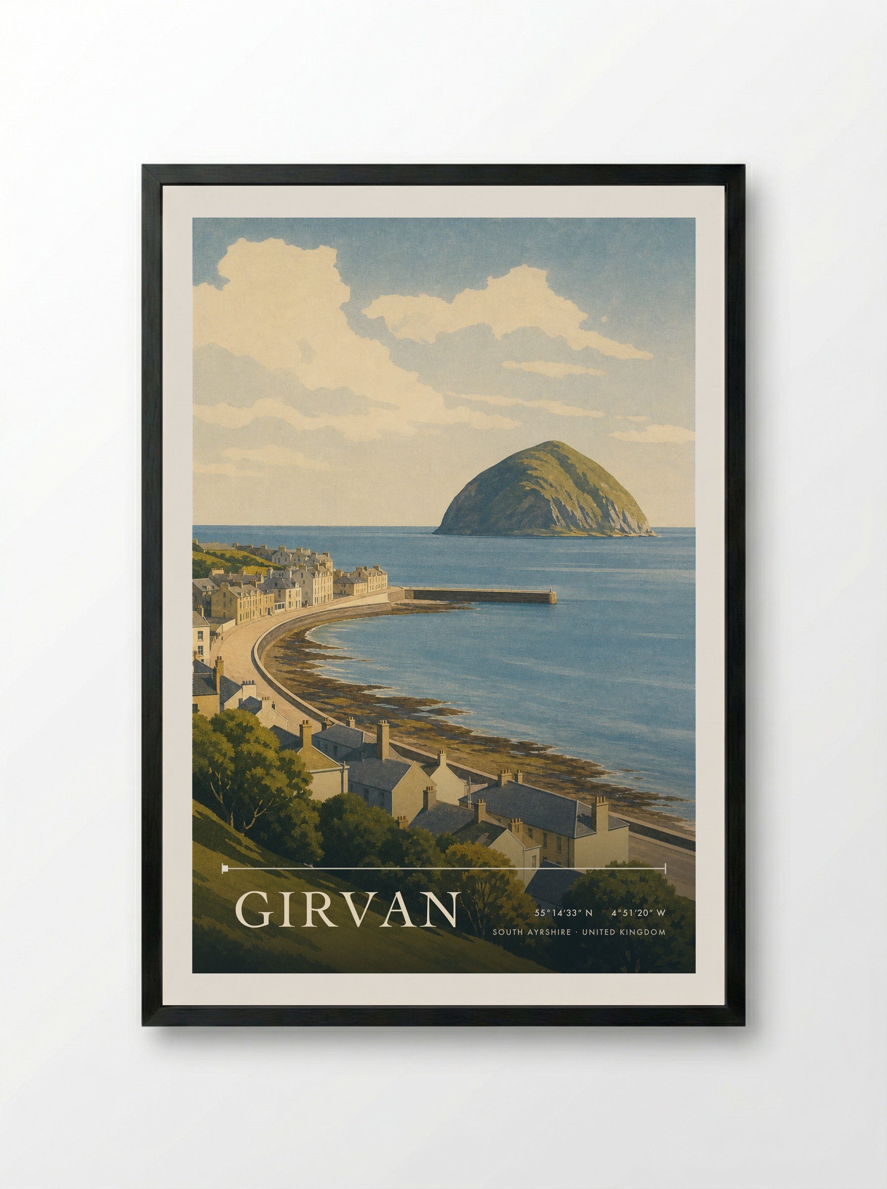 Girvan South Ayrshire United Kingdom Travel Poster - Framed Print Black