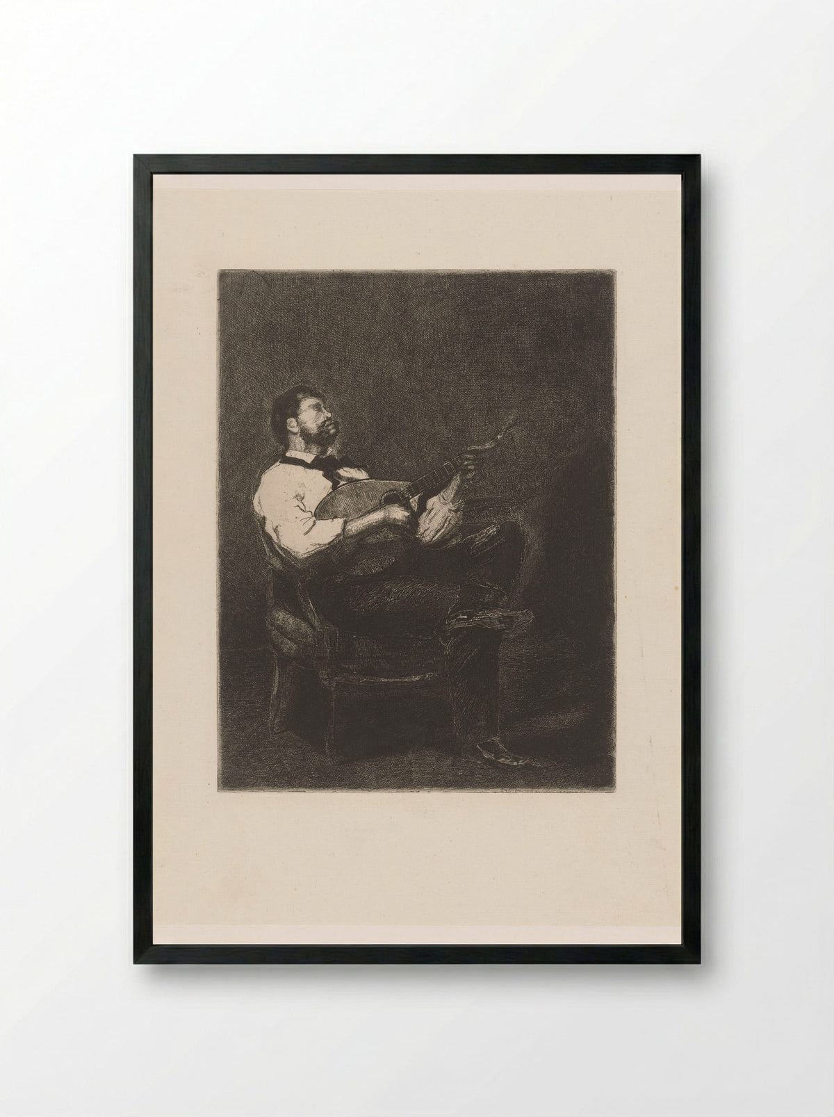 Gitaarspeler op een stoel - François Bonvin - Framed Print Black
