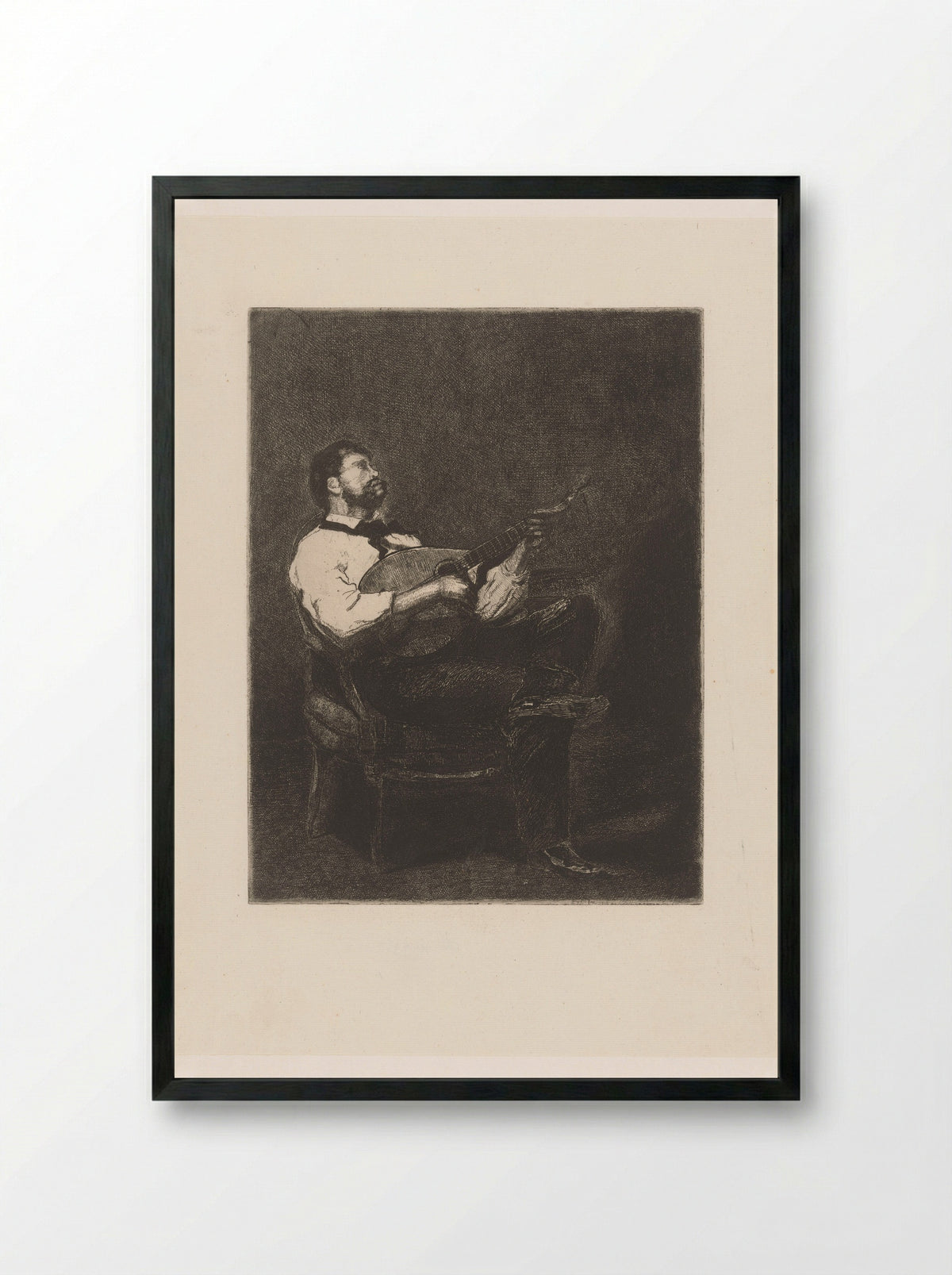 Gitaarspeler op een stoel - François Bonvin - Framed Print Black