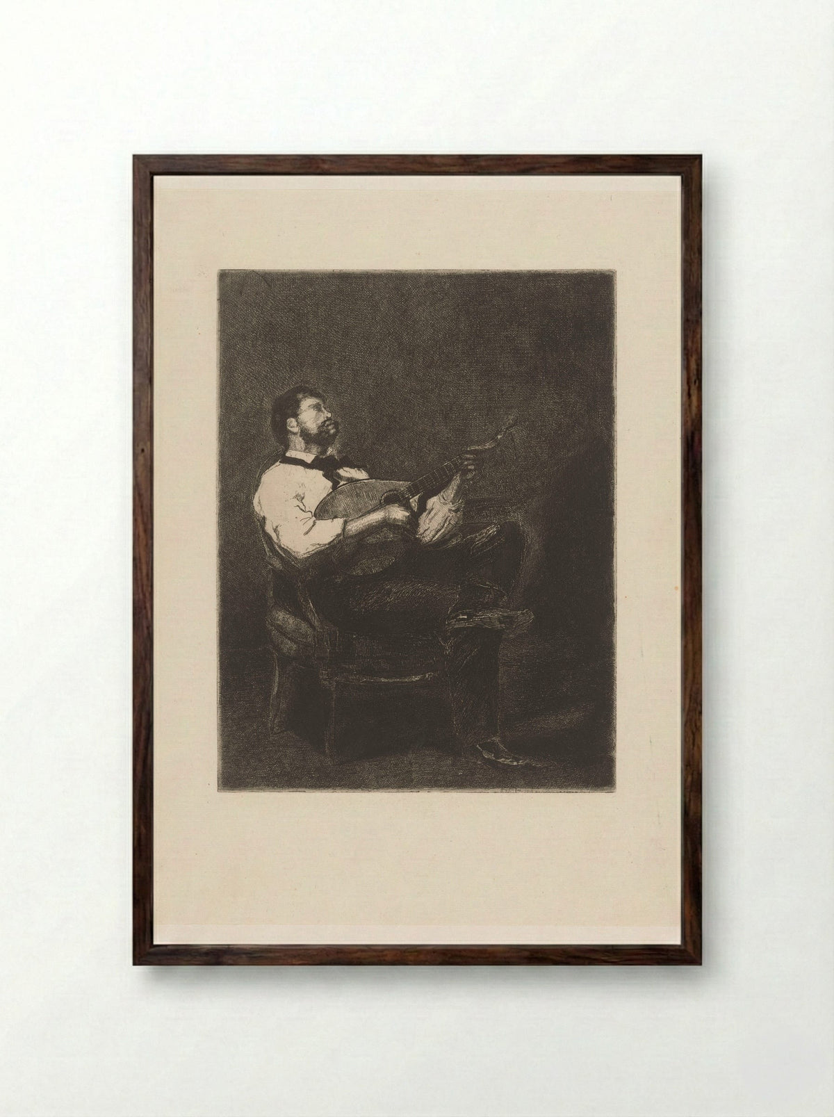 Gitaarspeler op een stoel - François Bonvin - Framed Print Dark Wood