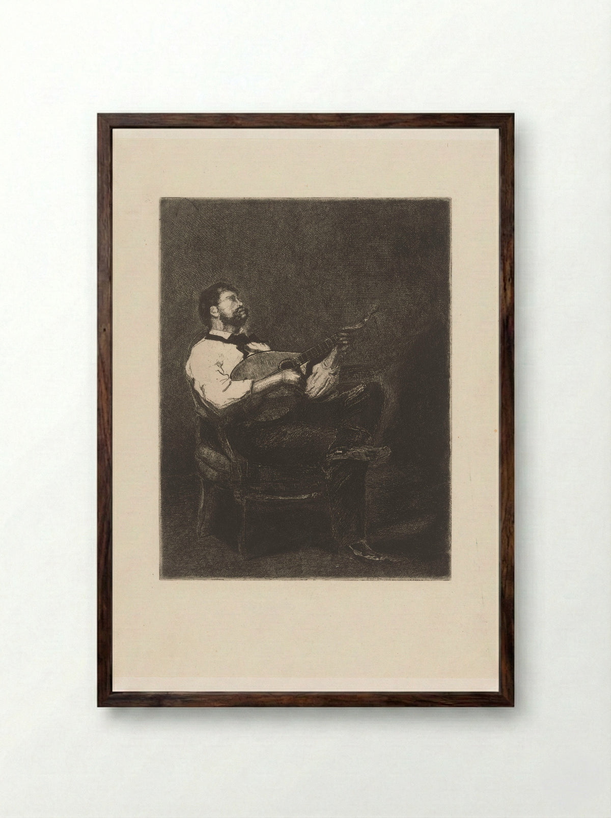 Gitaarspeler op een stoel - François Bonvin - Framed Print Dark Wood