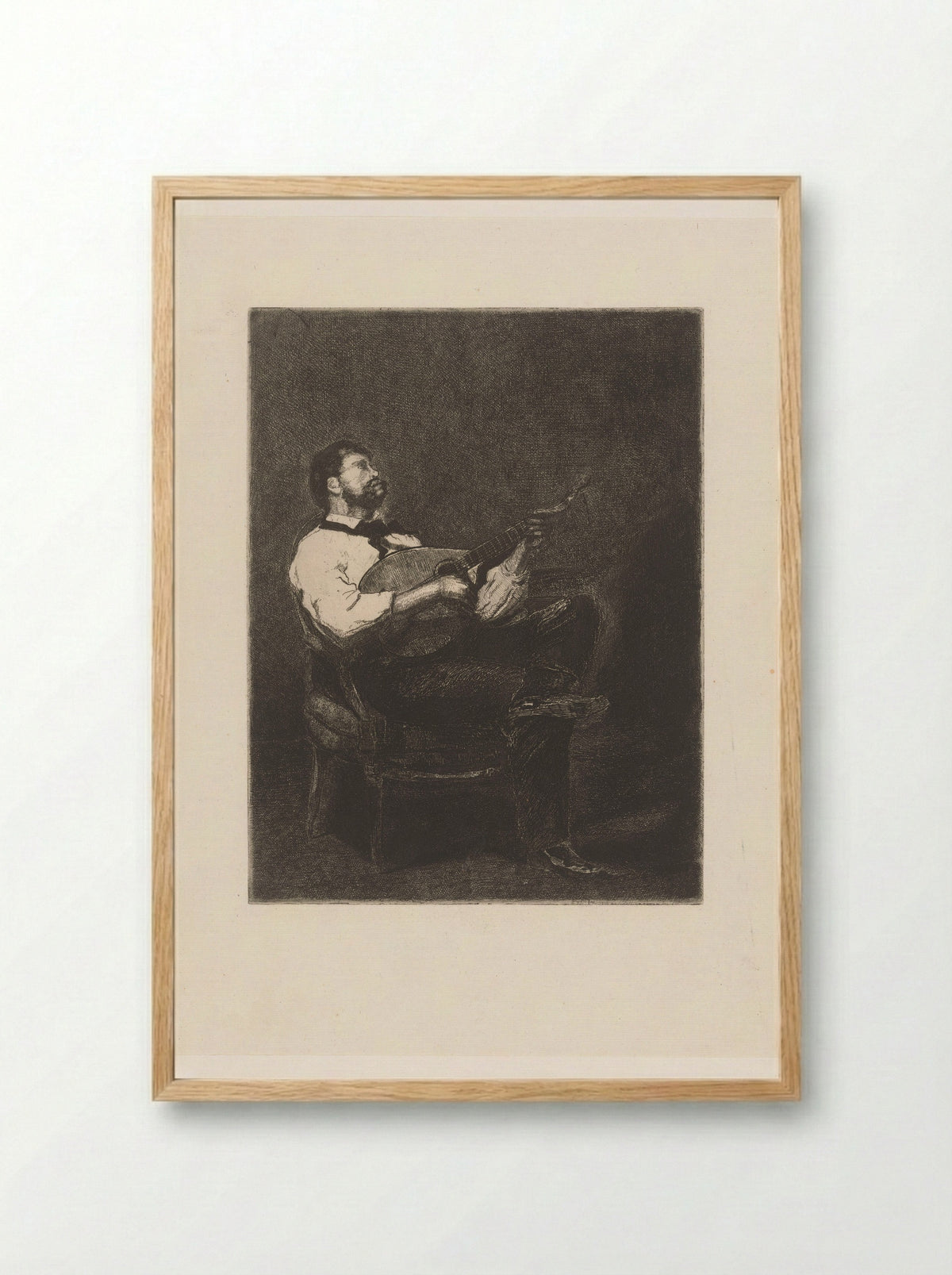 Gitaarspeler op een stoel - François Bonvin - Framed Print Wood