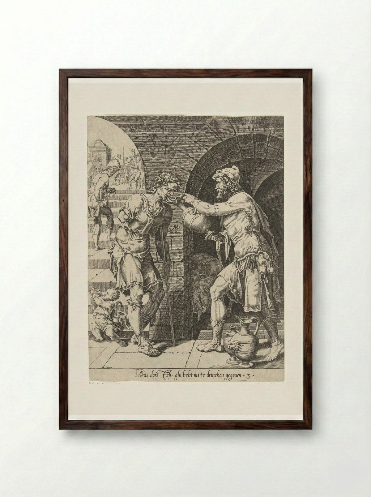 Giving Drink to the Thirsty - Dirck Volckertsz. Coornhert - Framed Print Dark Wood