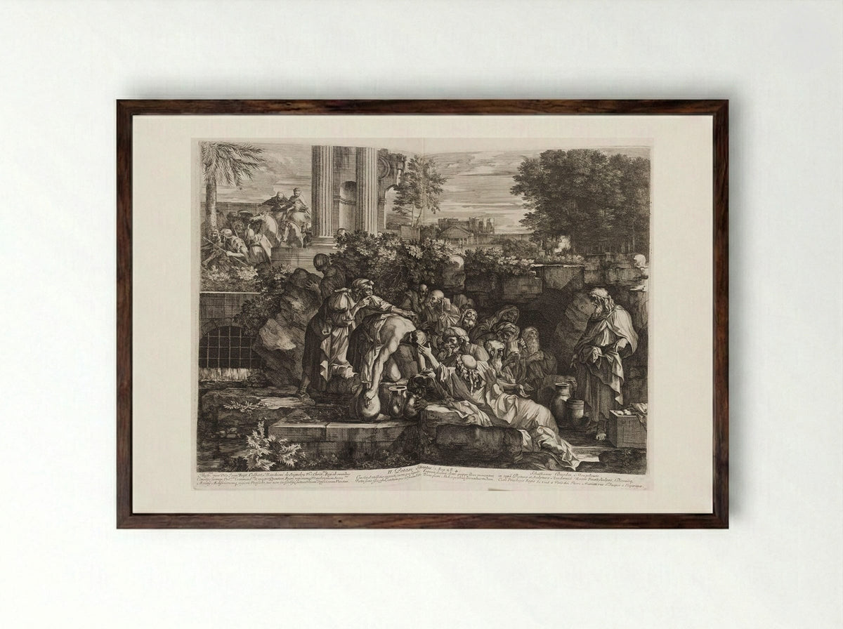 Giving Drink to the Thirsty - Sébastien Bourdon - Framed Print Dark Wood