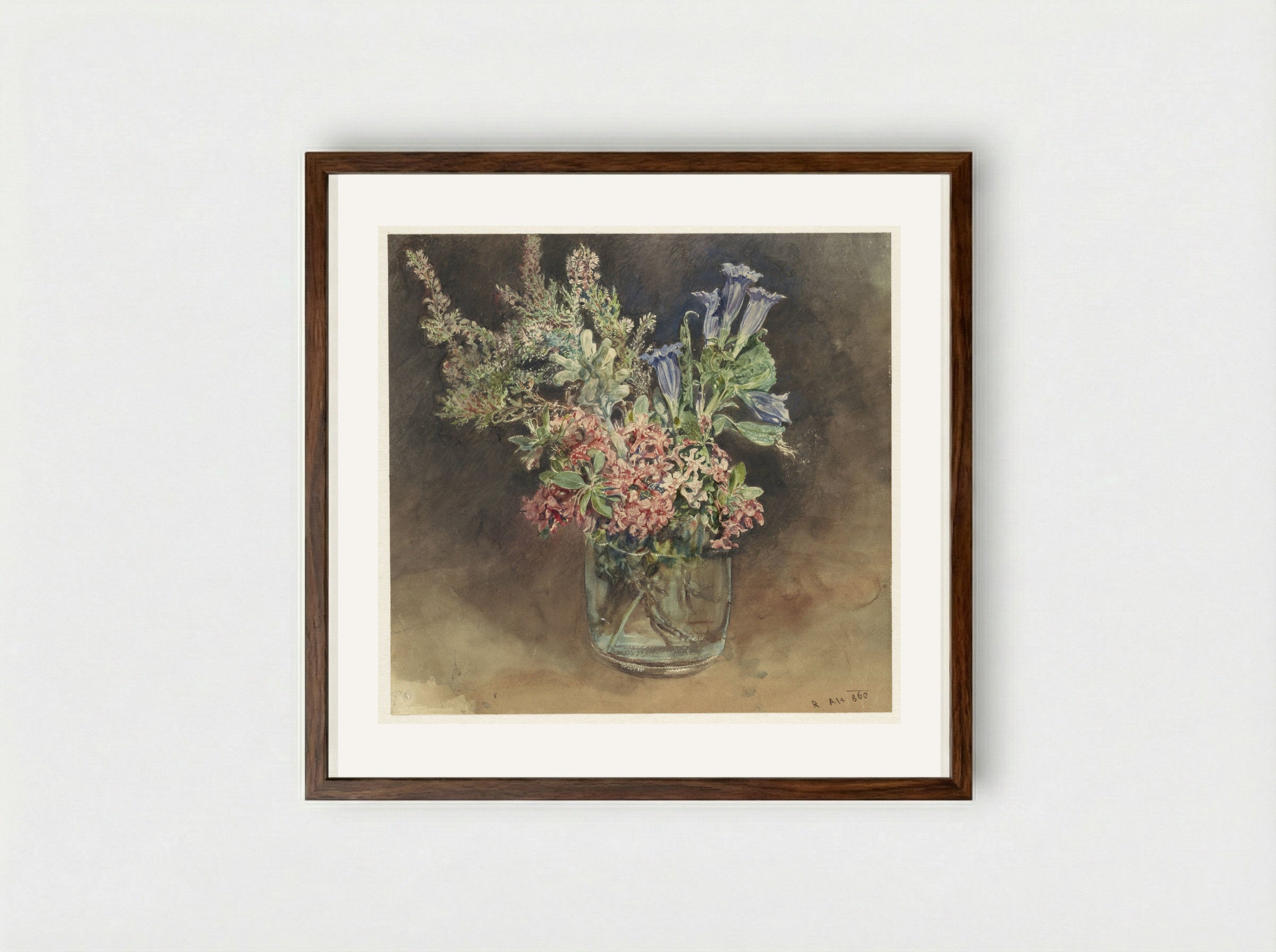 Glas met alpenbloemen - Rudolf von Alt - Framed Print Dark Wood