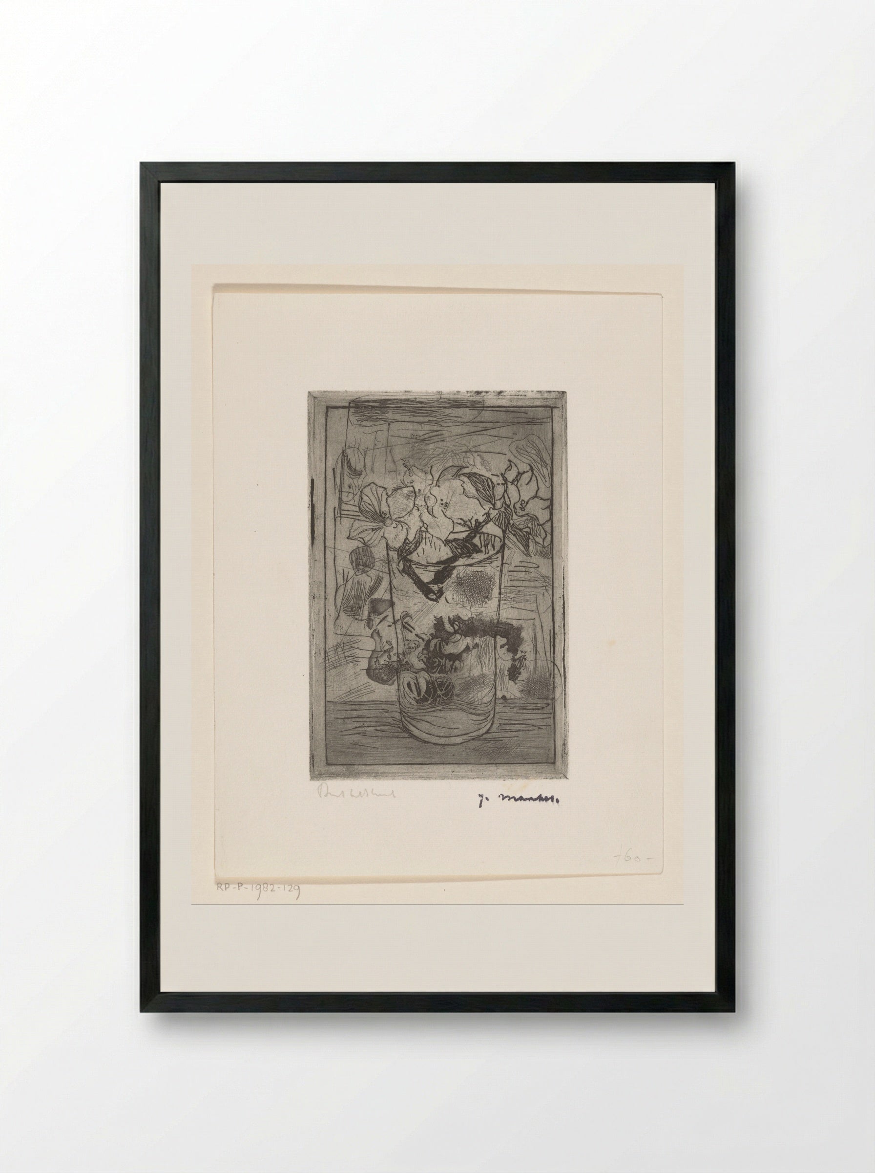 Glas met bloesemtakken - Dirkje Kuik - Framed Print Black