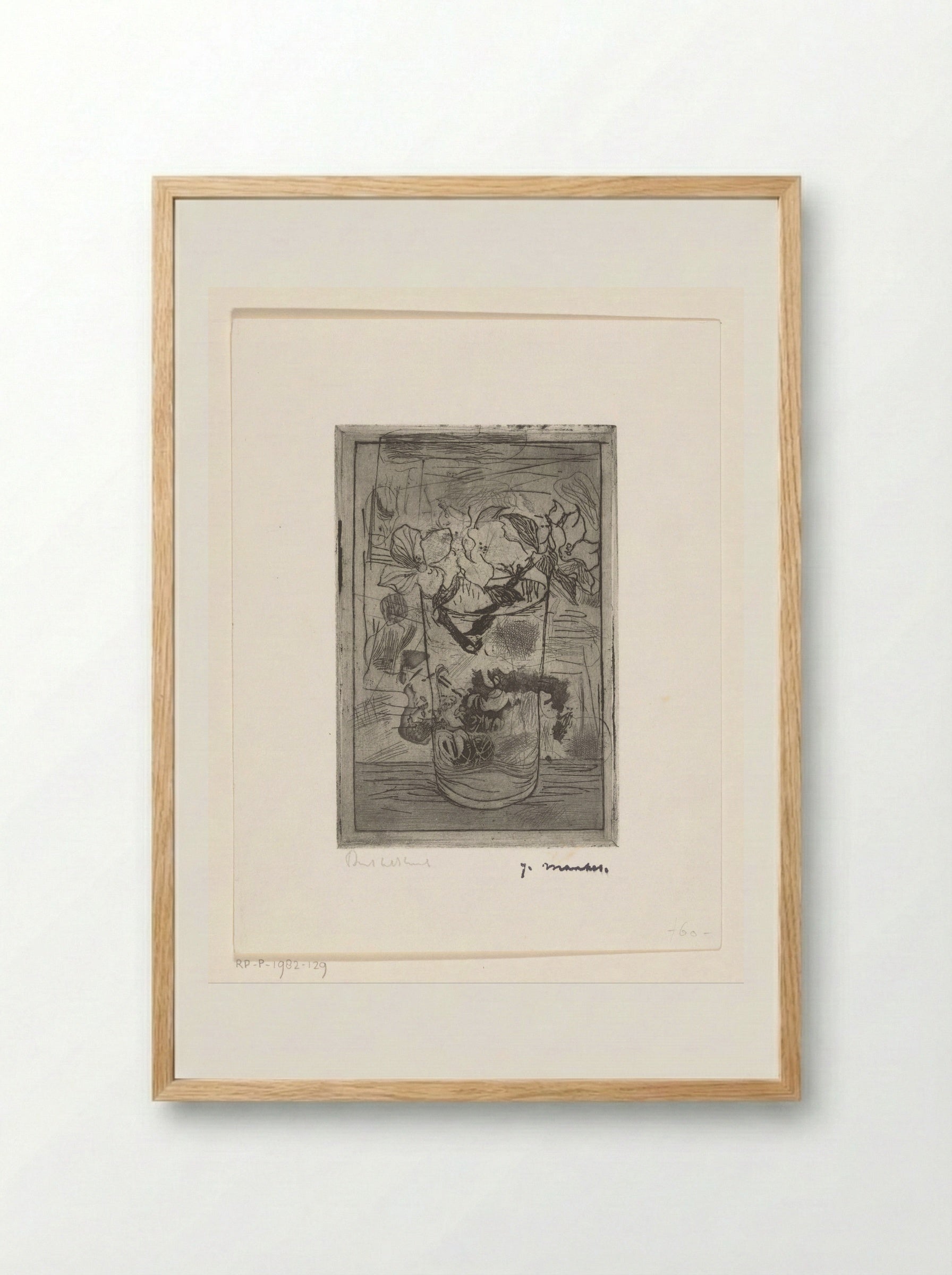 Glas met bloesemtakken - Dirkje Kuik - Framed Print Wood