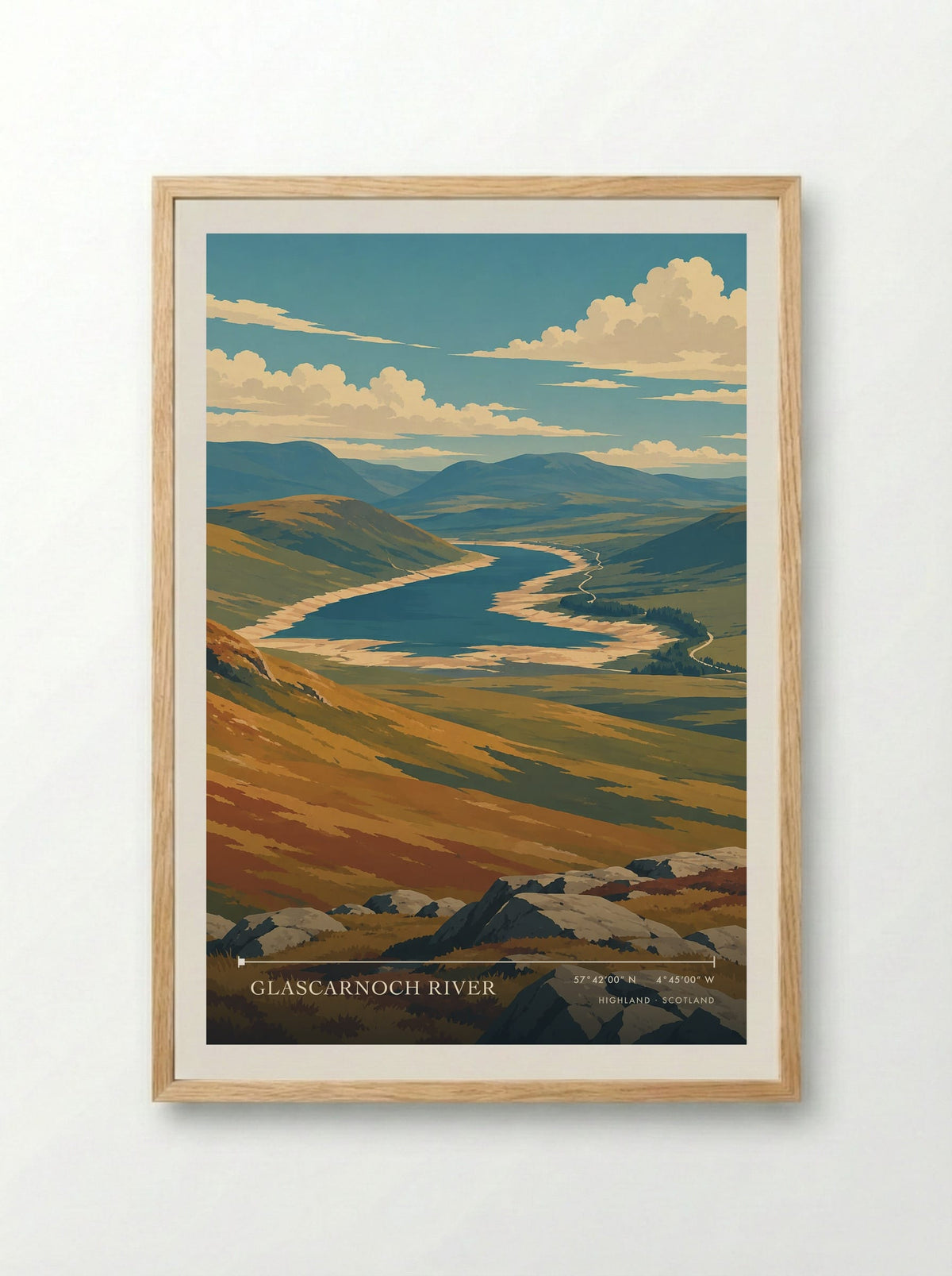 Glascarnoch River, Highland | Travel Poster - Framed Print Wood