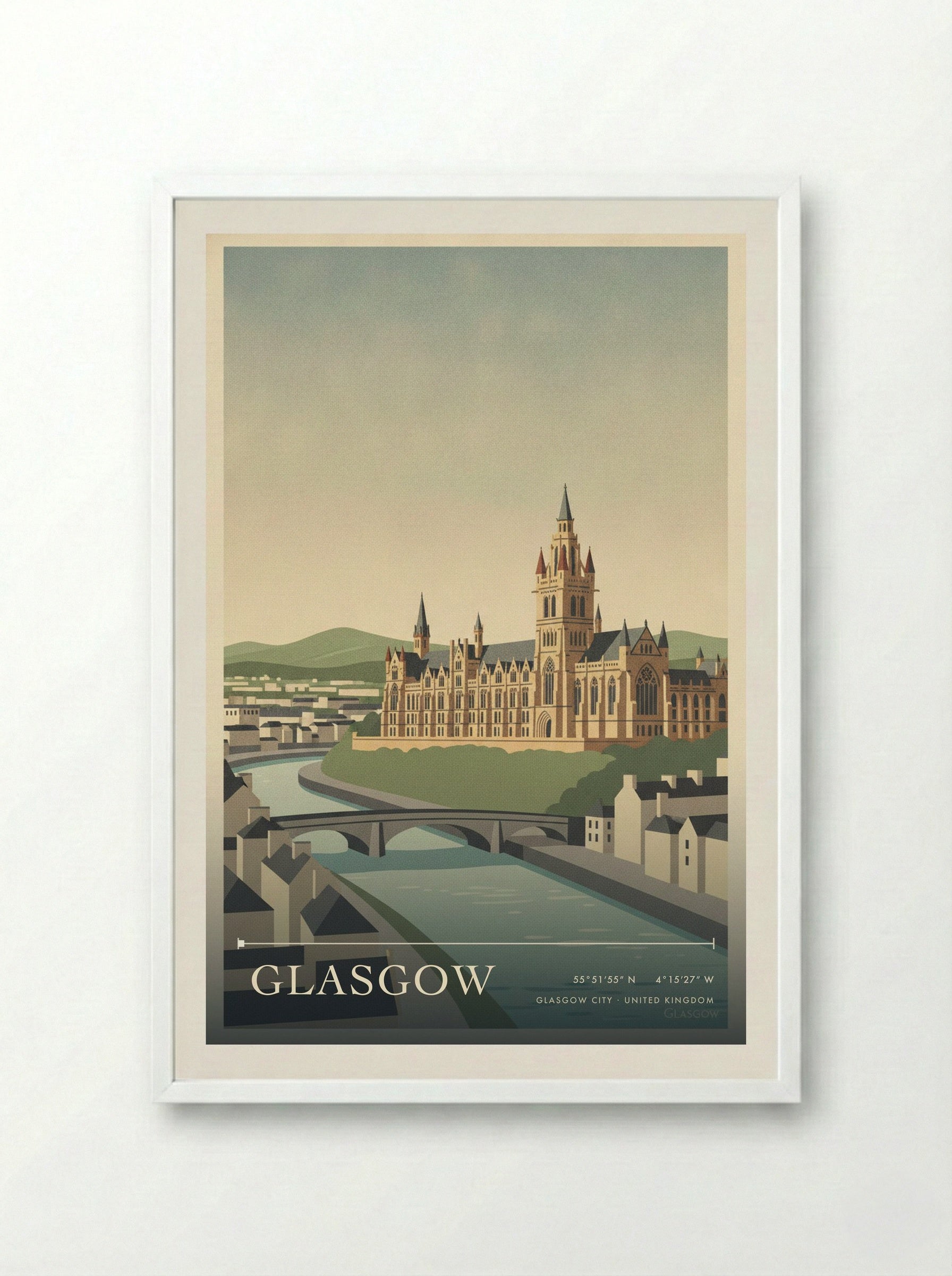 Glasgow Glasgow City United Kingdom Travel Poster - Framed Print White