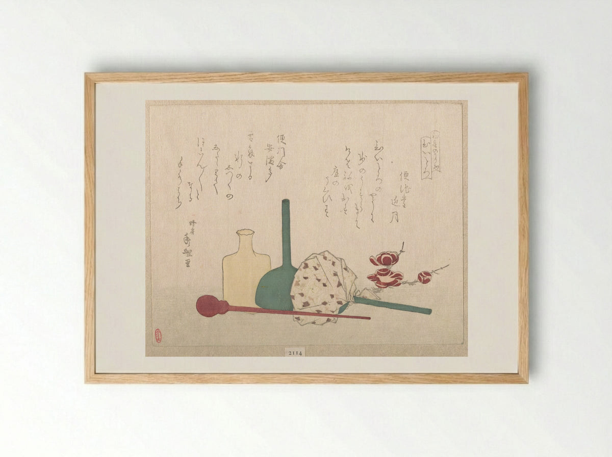 Glass-Wares with Plum Blossoms - Hachifusa Shūri - Framed Print Wood