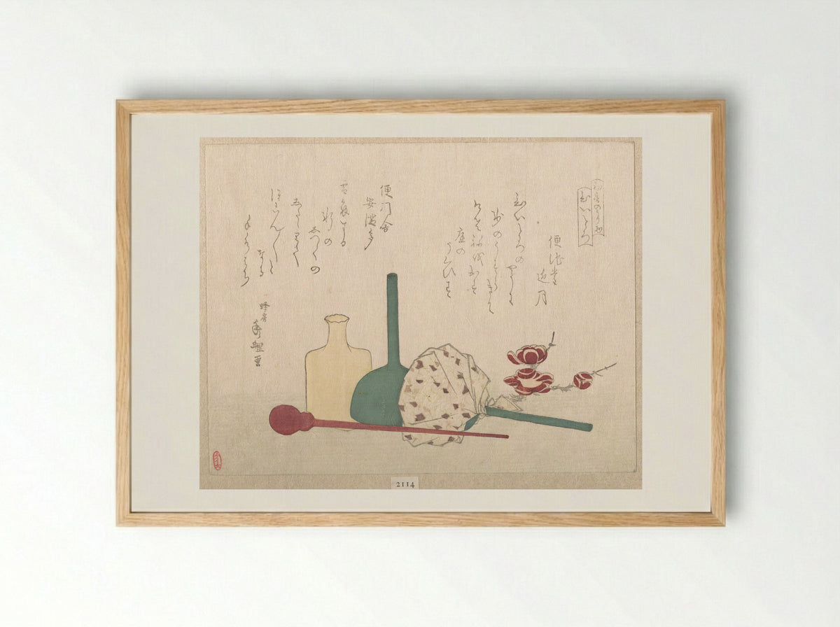 Glass-Wares with Plum Blossoms - Hachifusa Shūri - Framed Print Wood