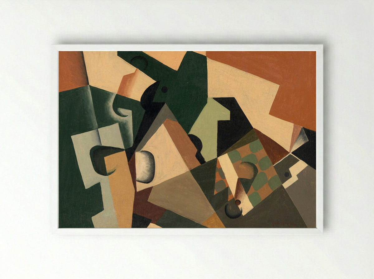 Glass and Checkerboard - Juan Gris - Framed Print White