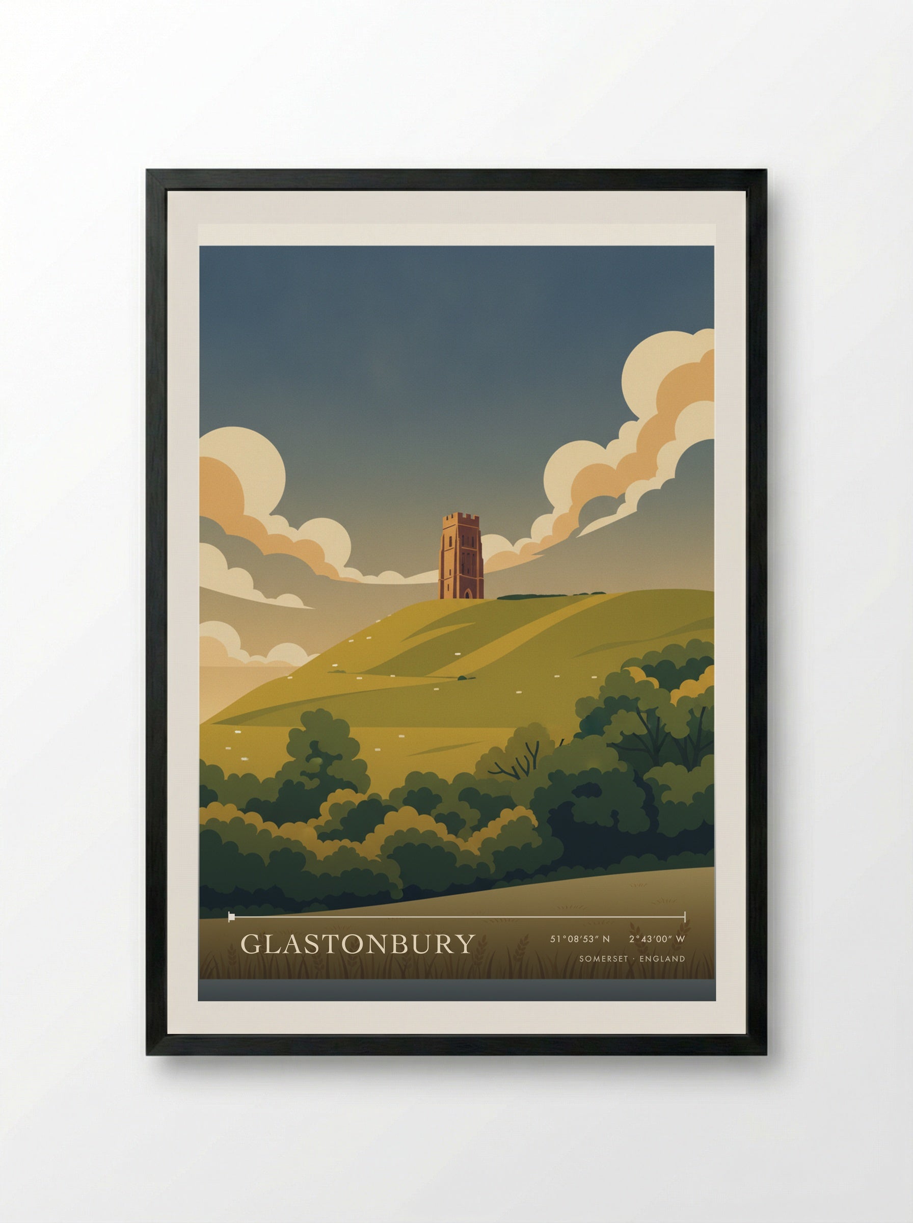 Glastonbury Somerset England Travel Poster - Framed Print Black