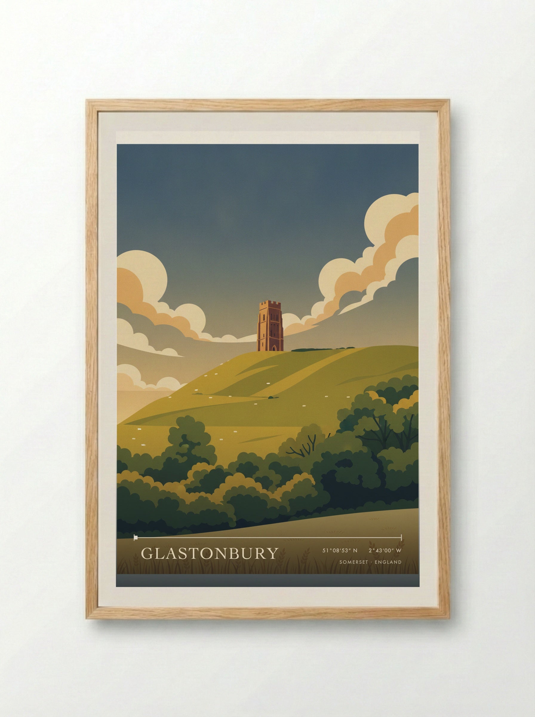 Glastonbury Somerset England Travel Poster - Framed Print Wood