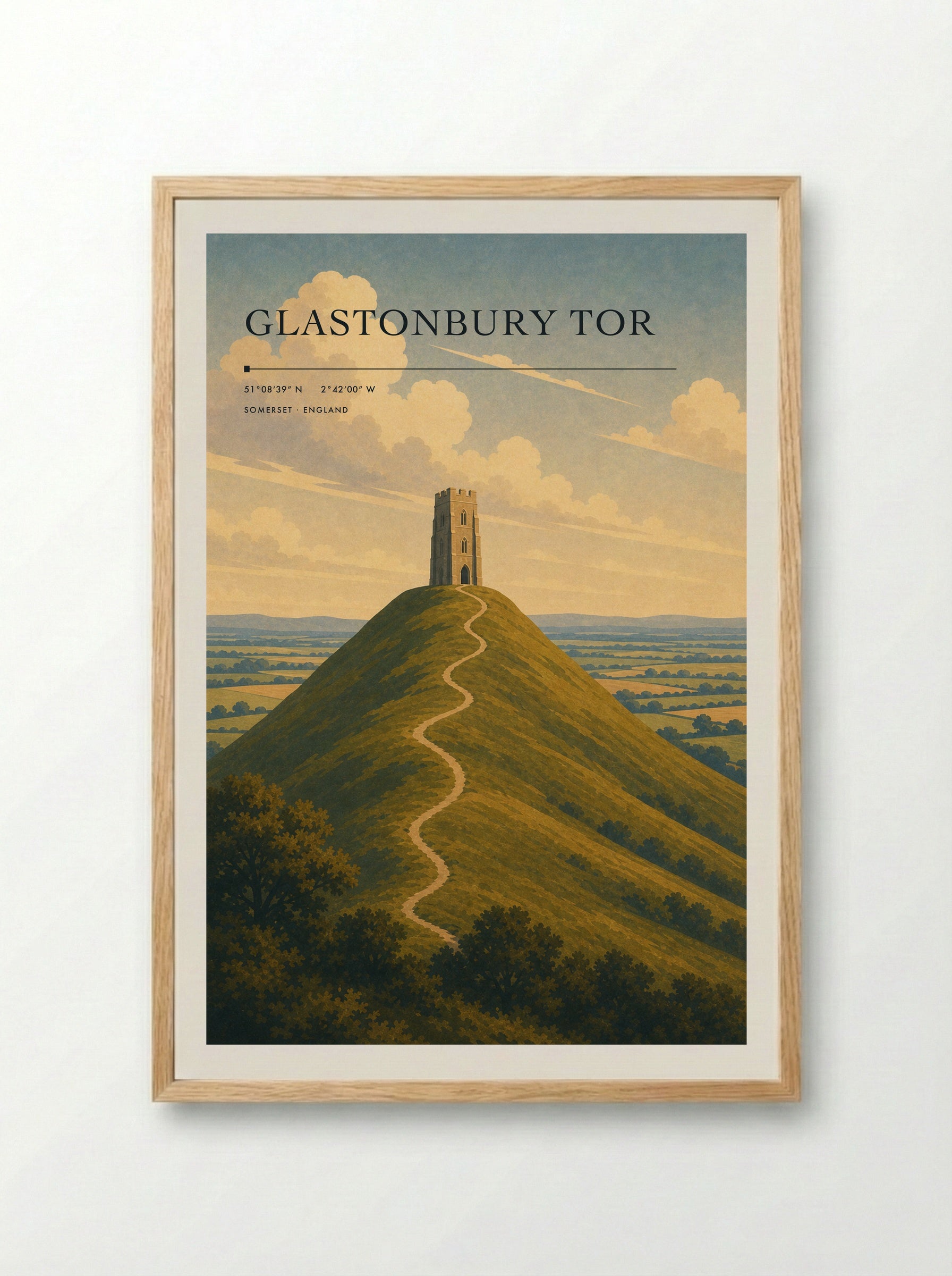 Glastonbury Tor Somerset England Travel Poster - Framed Print Wood
