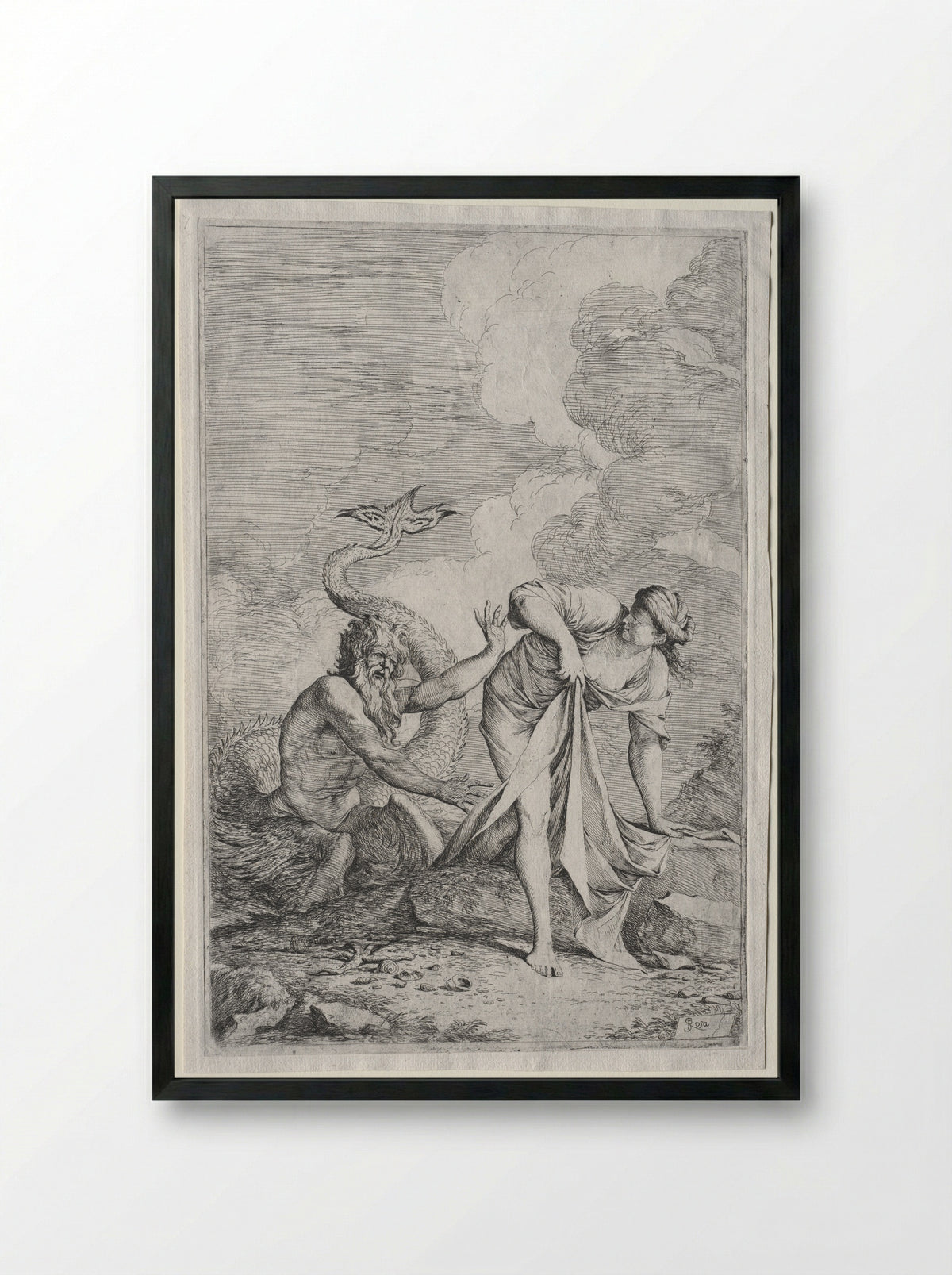 Glaucus and Scylla - Salvator Rosa - Framed Print Black