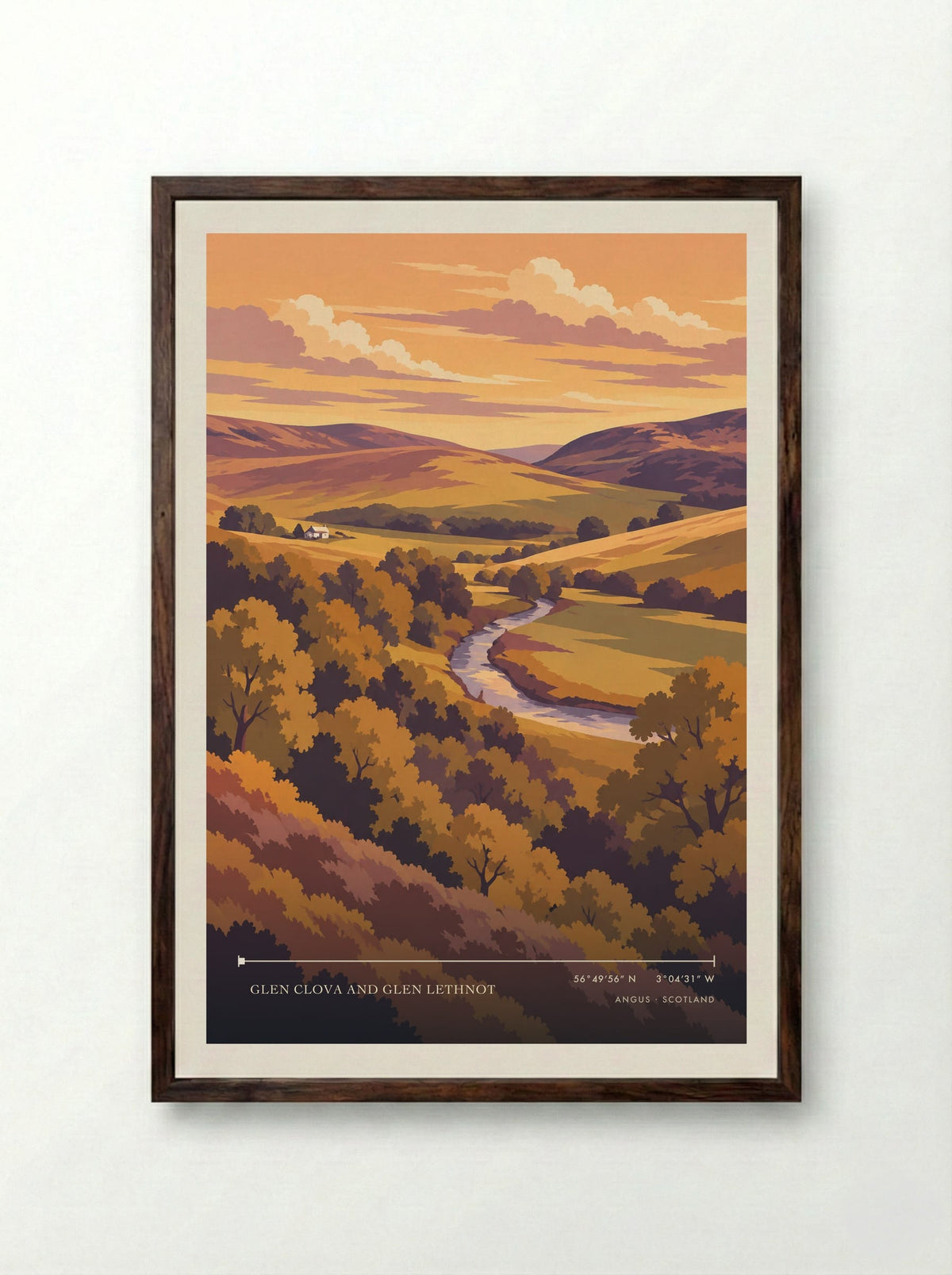 Glen Clova and Glen Lethnot, Angus | Travel Poster - Framed Print Dark Wood