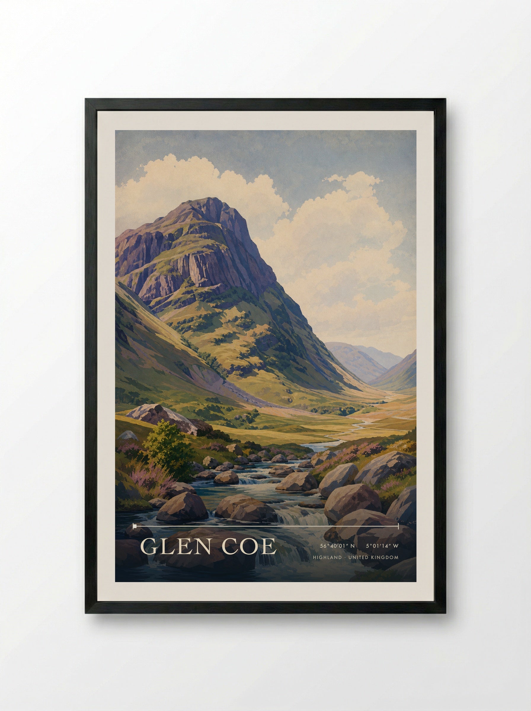 Glen Coe Highland United Kingdom Travel Poster - Framed Print Black