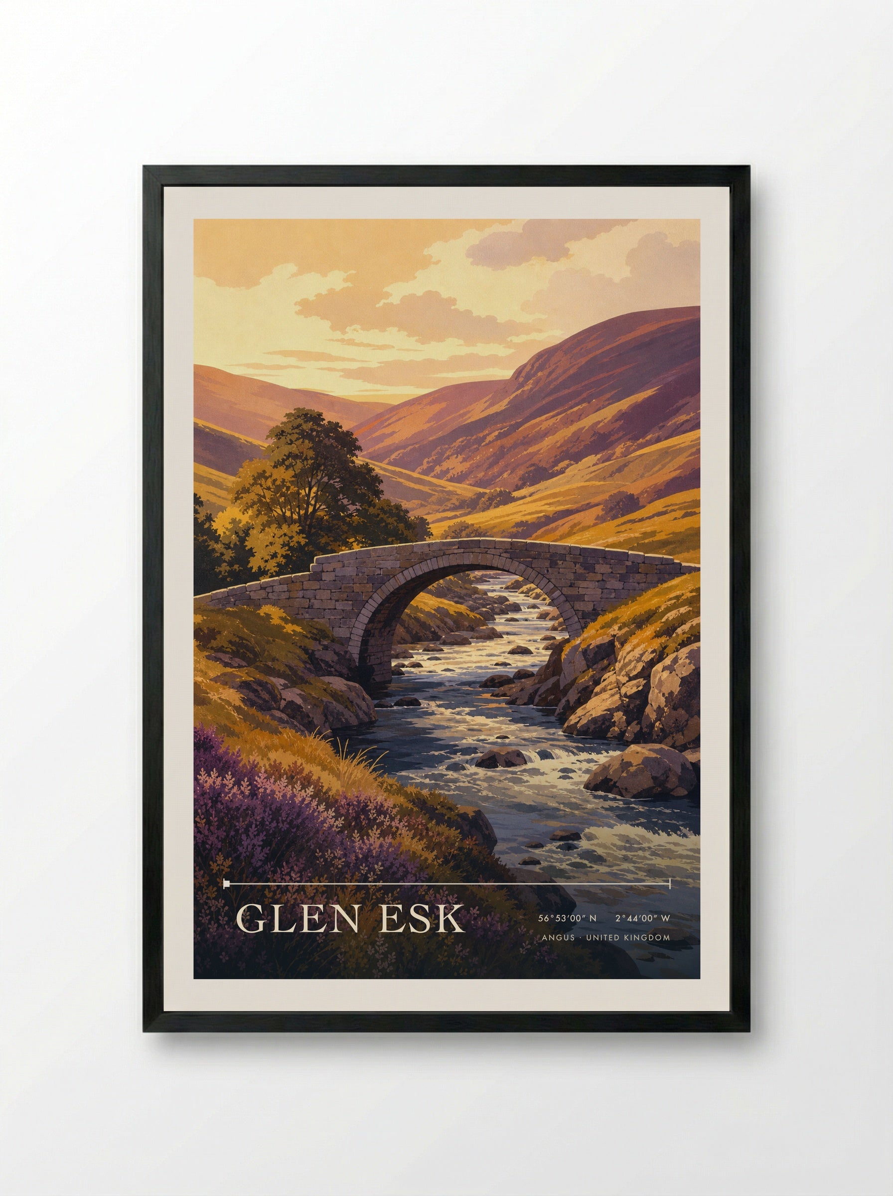 Glen Esk Angus United Kingdom Travel Poster - Framed Print Black