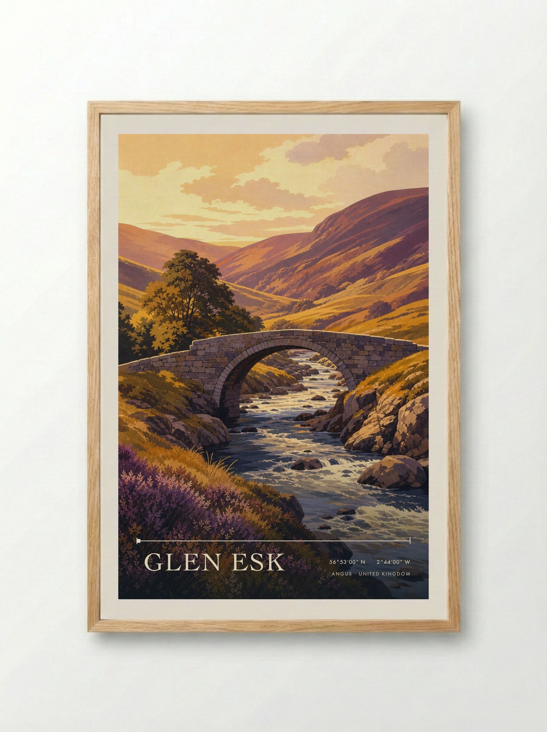 Glen Esk Angus United Kingdom Travel Poster - Framed Print Wood