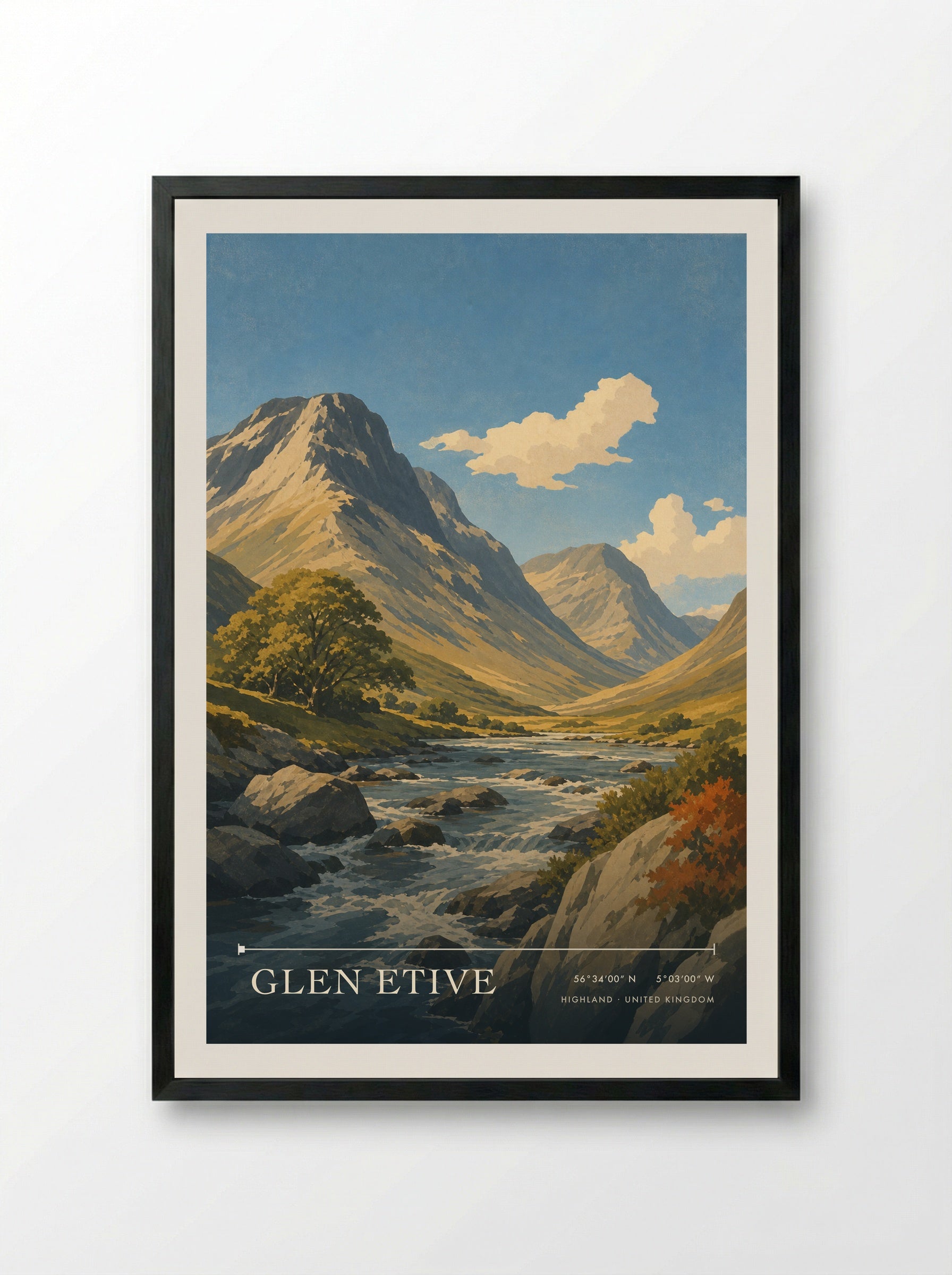 Glen Etive Highland United Kingdom Travel Poster - Framed Print Black