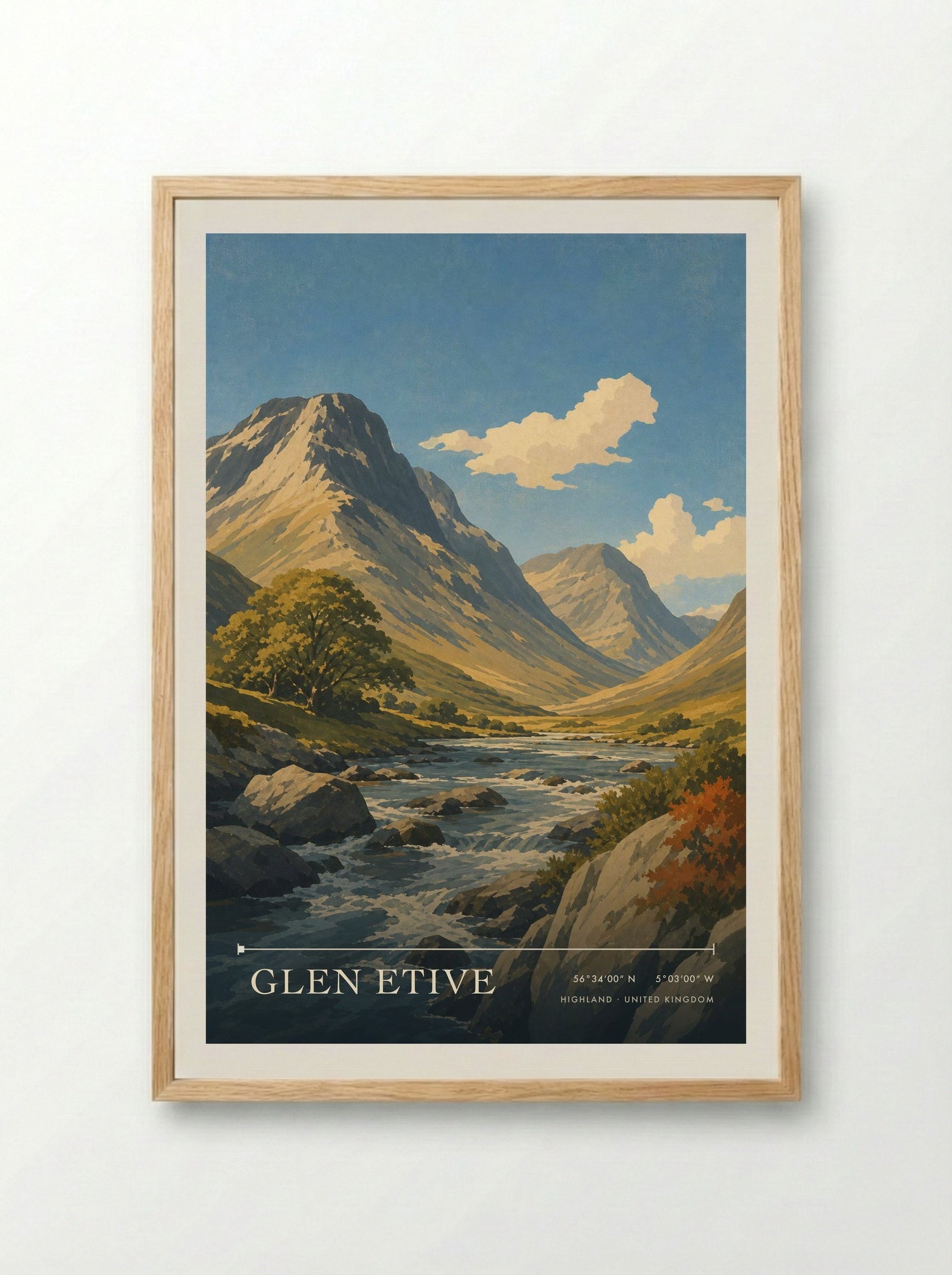 Glen Etive Highland United Kingdom Travel Poster - Framed Print Wood