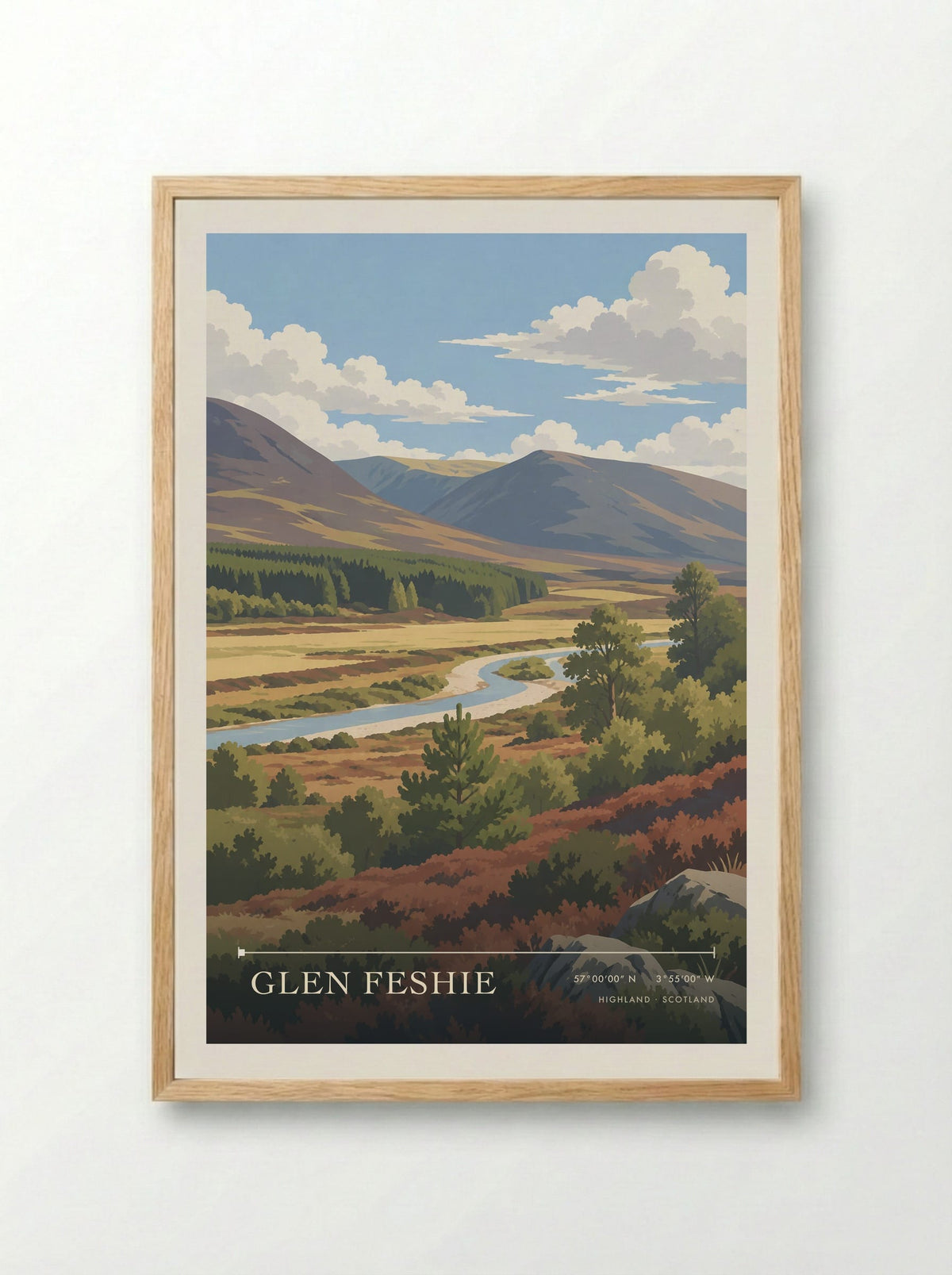 Glen Feshie, Highland | Travel Poster - Framed Print Wood