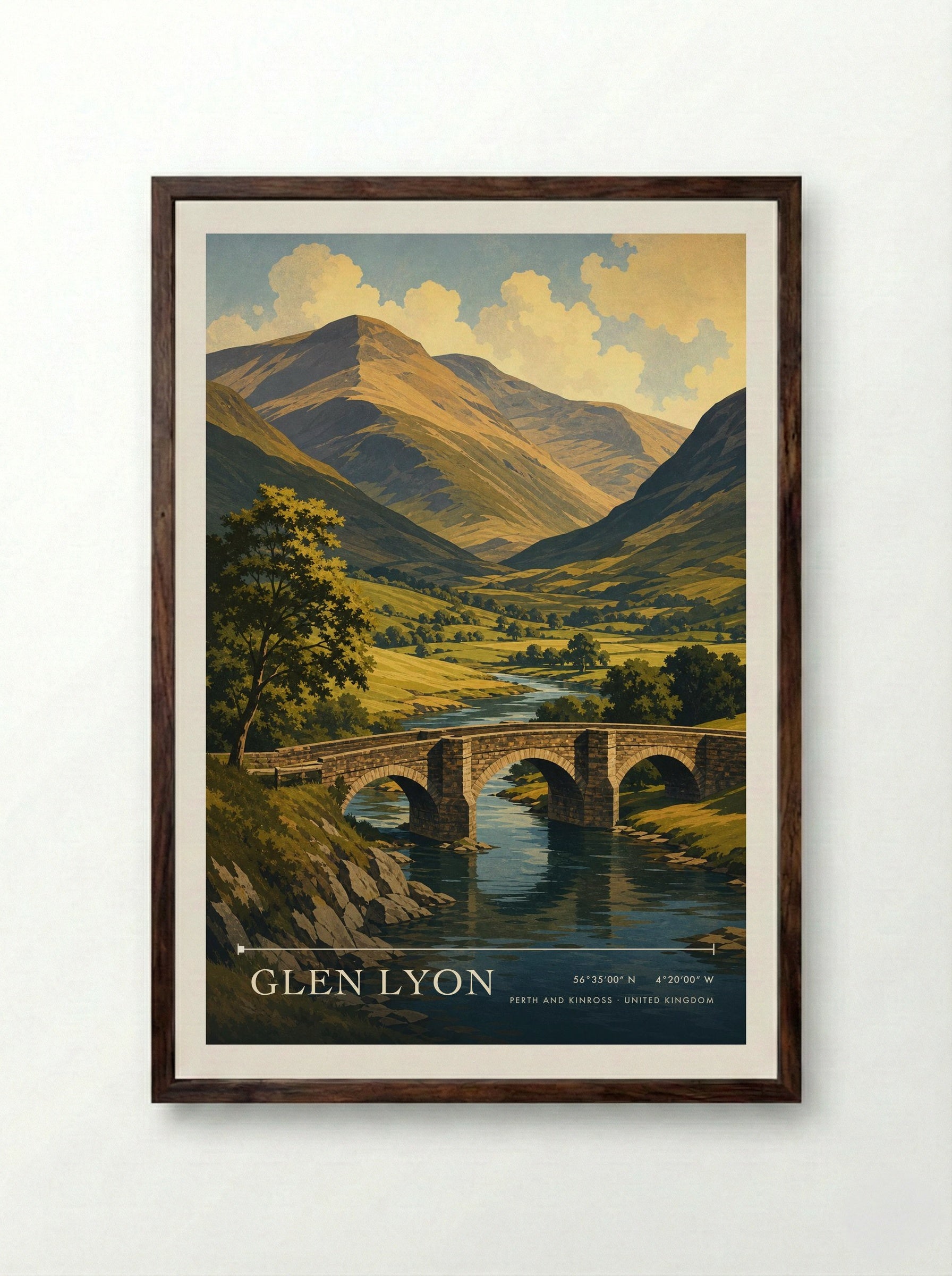 Glen Lyon Perth and Kinross United Kingdom Travel Poster - Framed Print Dark Wood