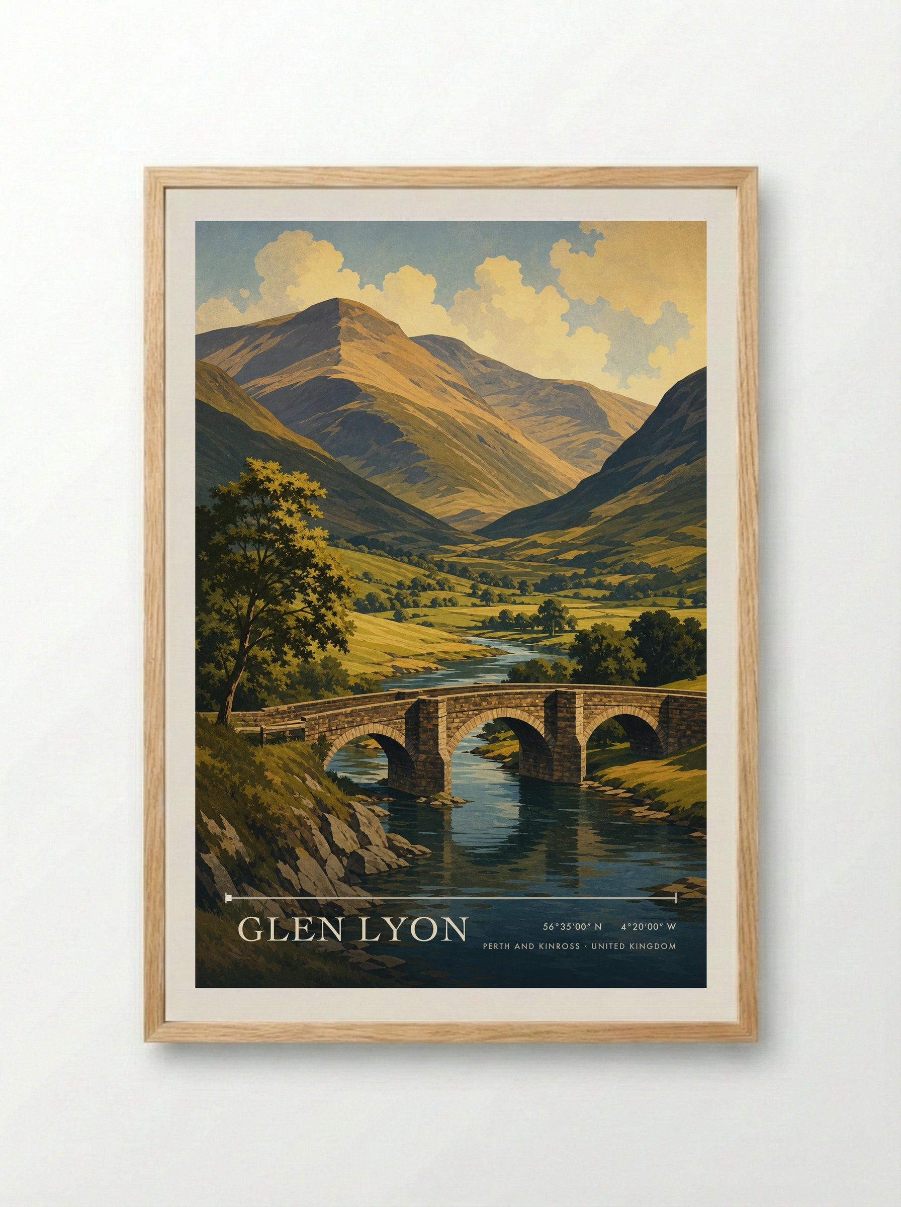 Glen Lyon Perth and Kinross United Kingdom Travel Poster - Framed Print Wood