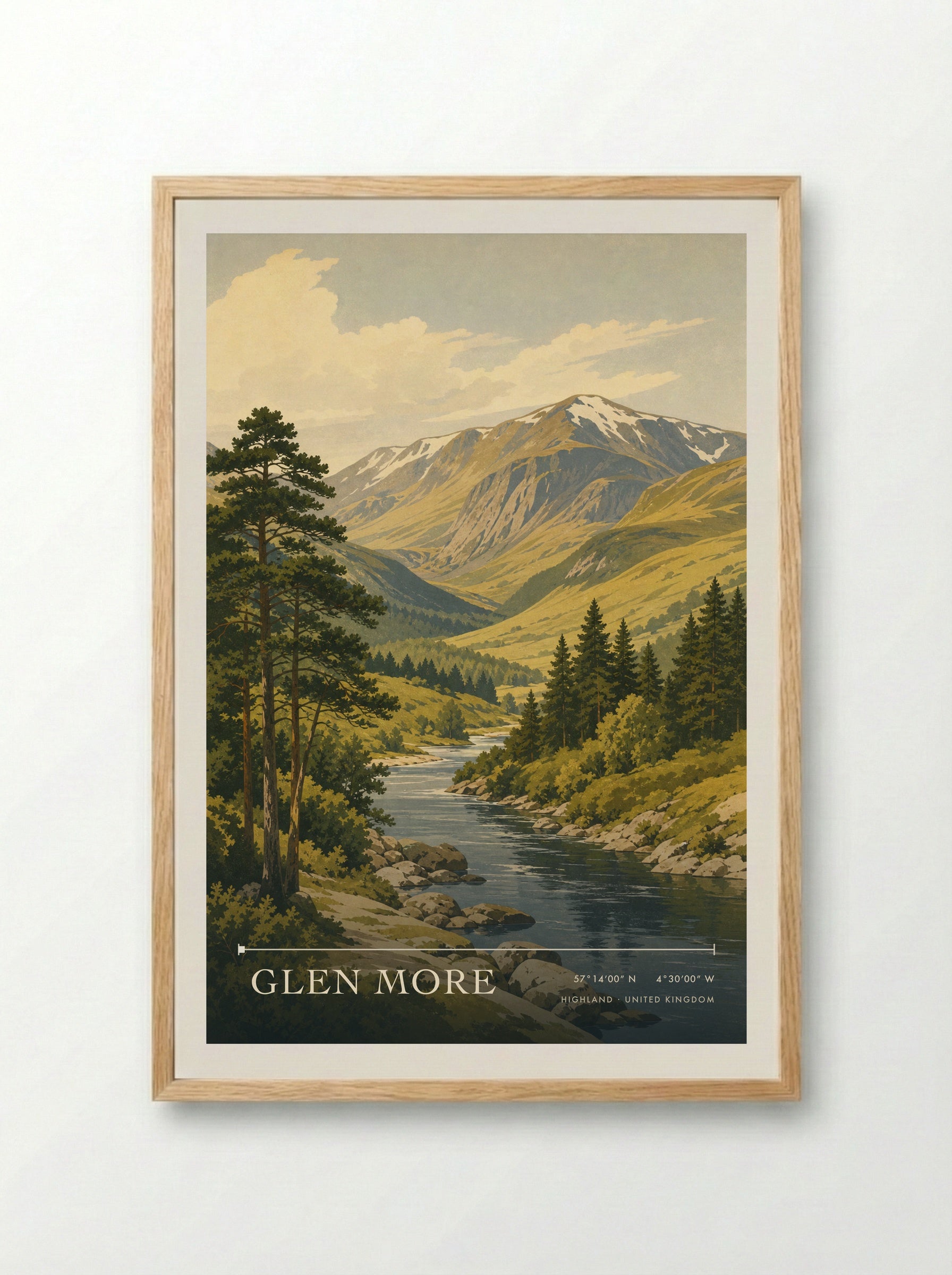 Glen More Highland United Kingdom Travel Poster - Framed Print Wood